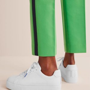 Leather Flatform Sneakers-White Tumbled Leather