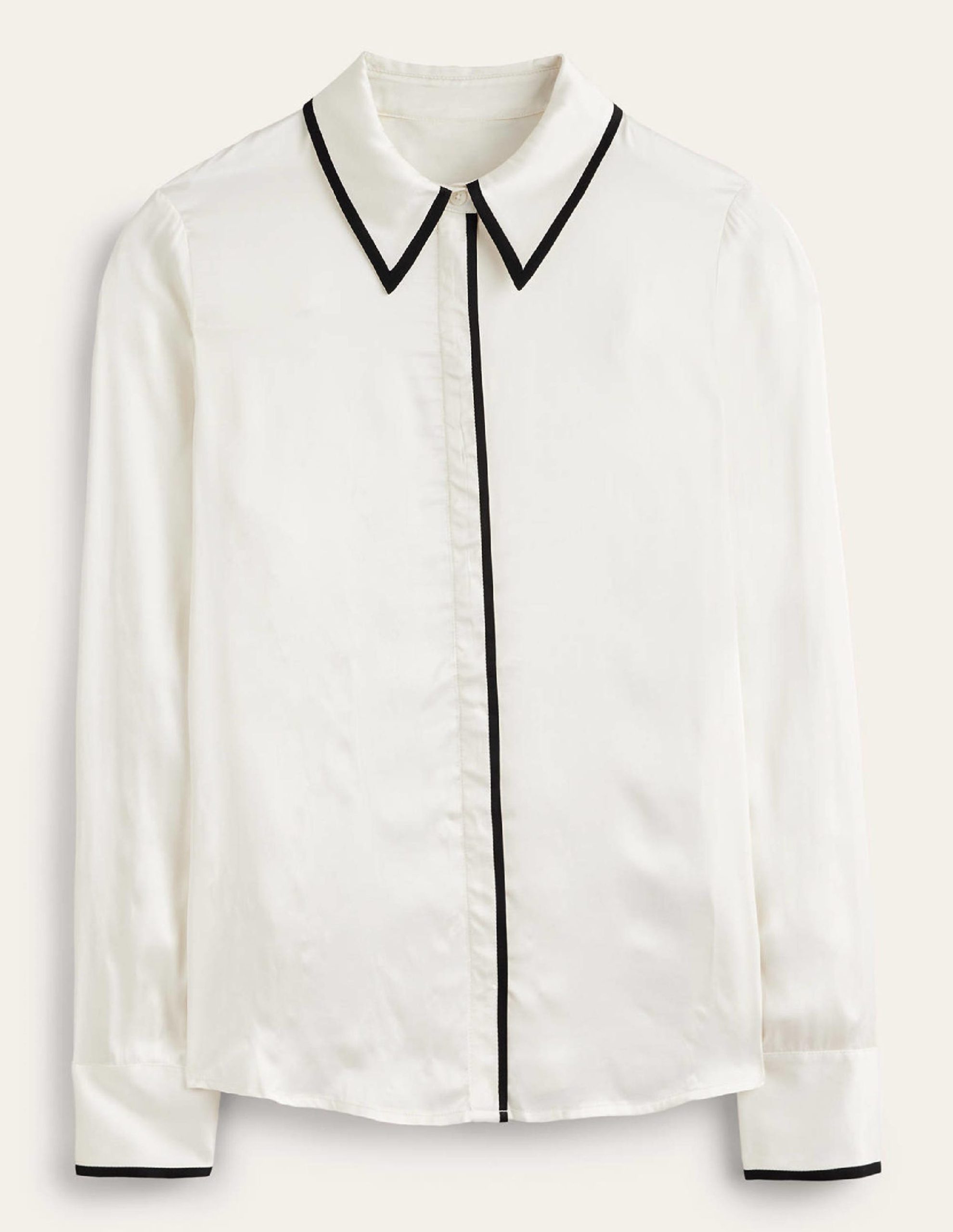 Straight Satin-Tipped Shirt-Ivory. Black - Image 5