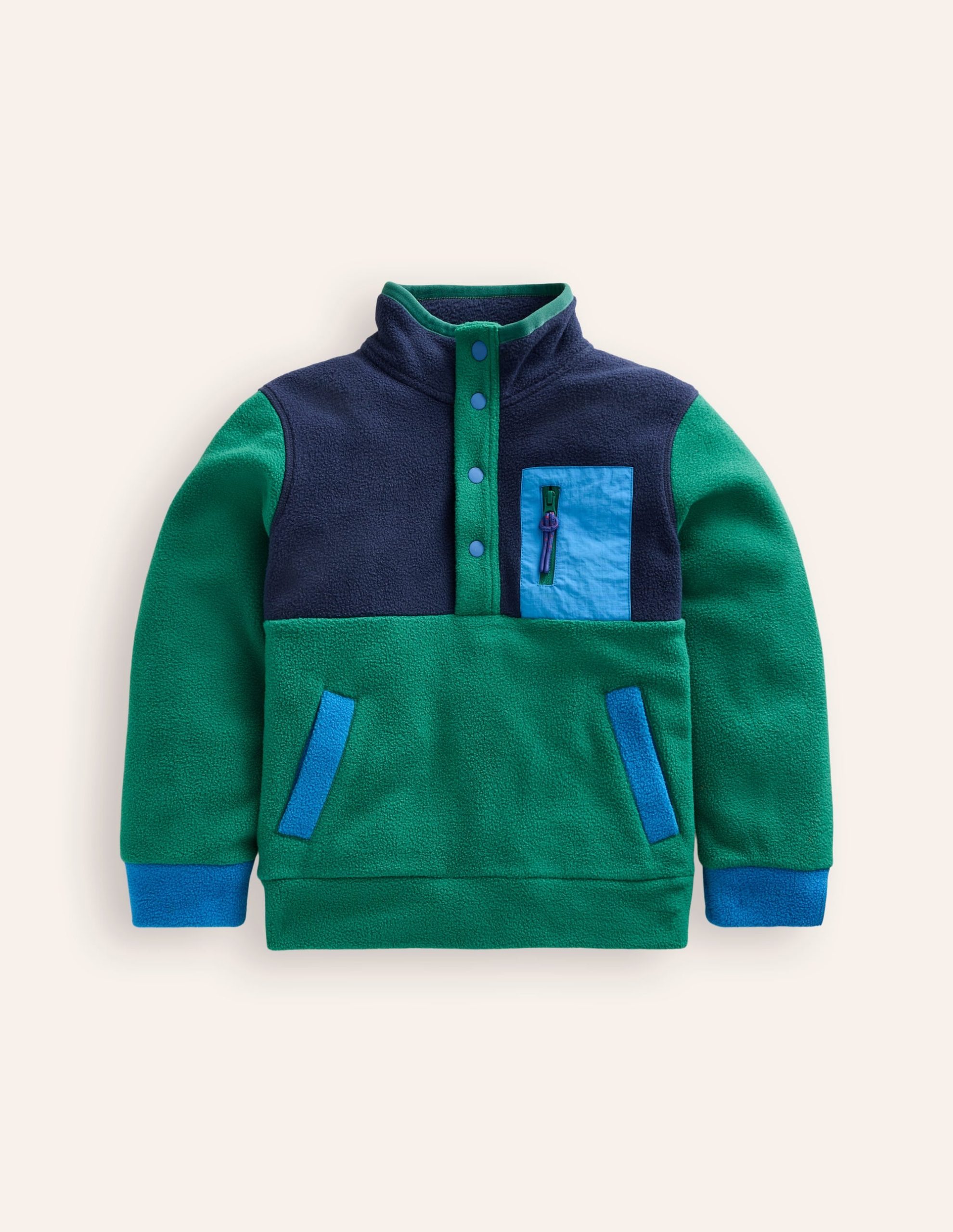 Cosy Fleece Pop Over-Jewel Green Colourblock - Image 2