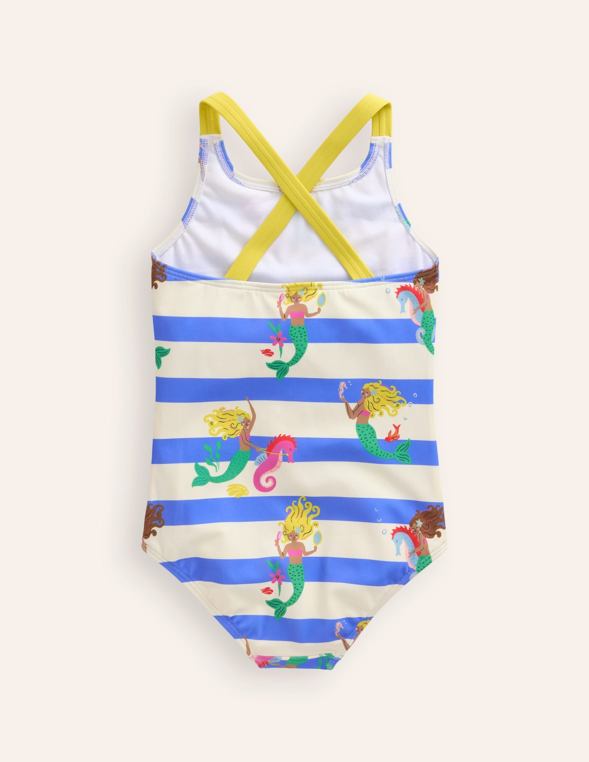 Cross-back Printed Swimsuit-Surf Blue Mermaid Stripe - Image 4