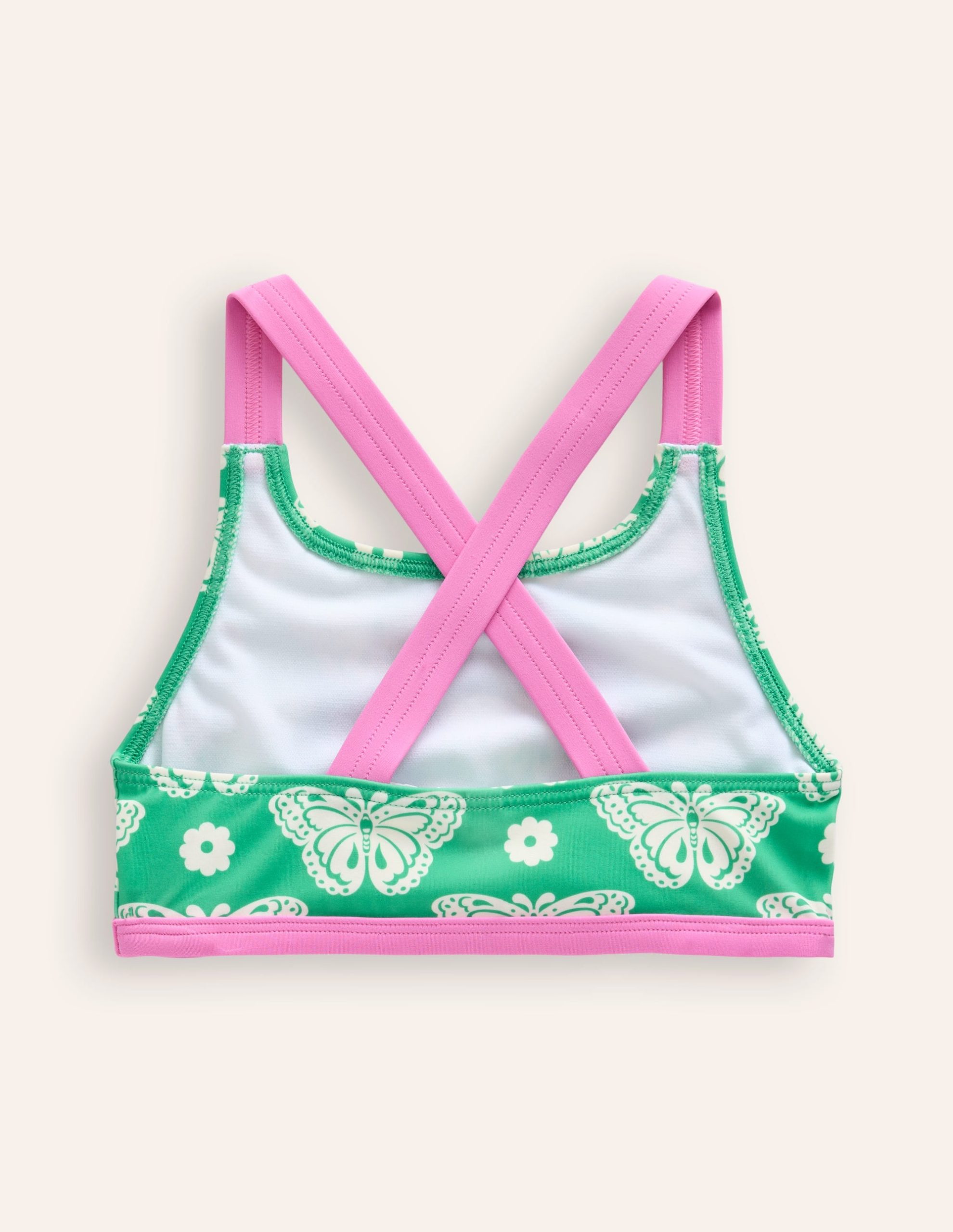 Cross Back Bikini Top-Pea Green Butterfly Stamp - Image 2