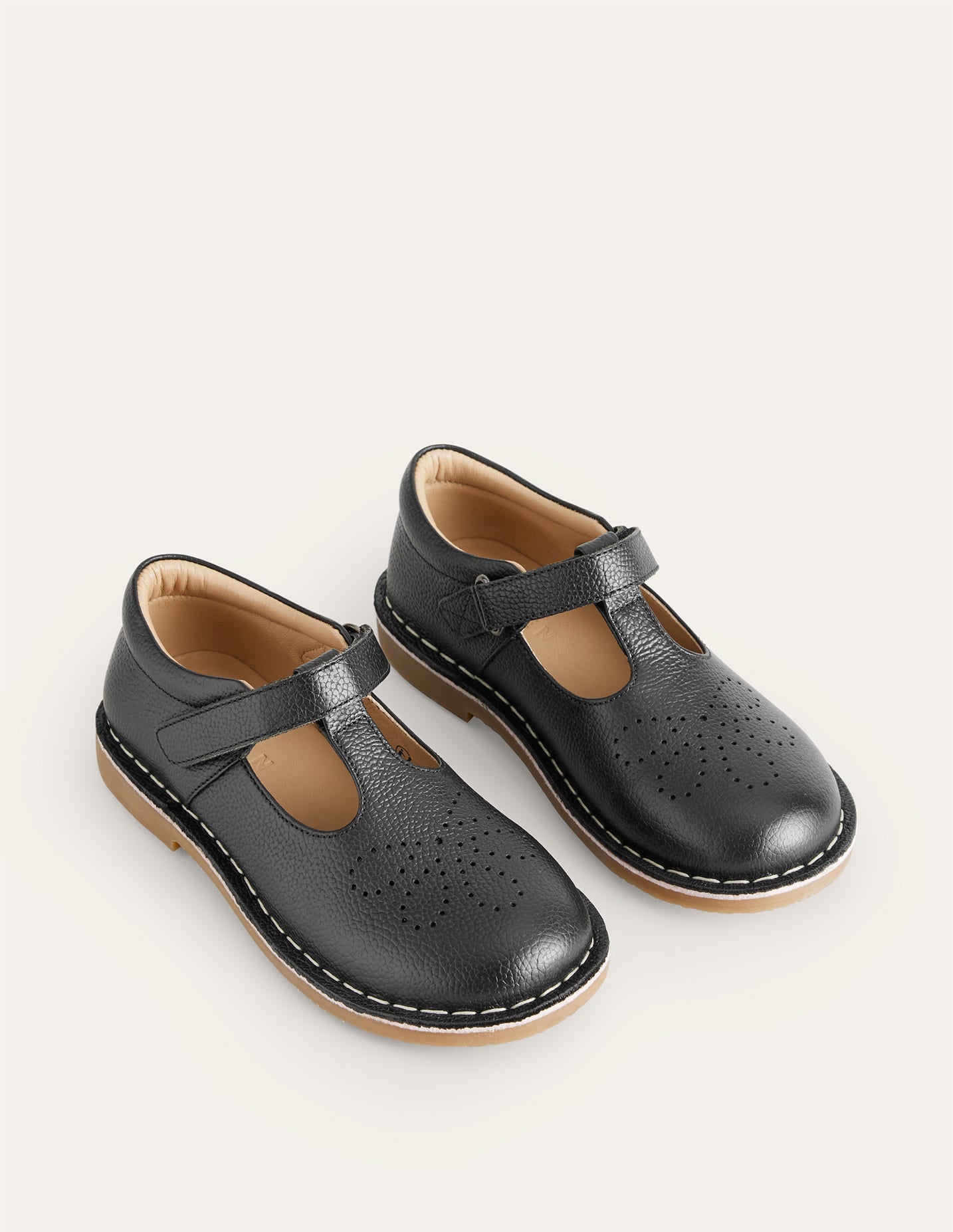 Leather T-bar Flats-Black - Image 2