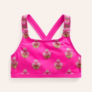 Cross Back Bikini Top-Pink Small Woodblock