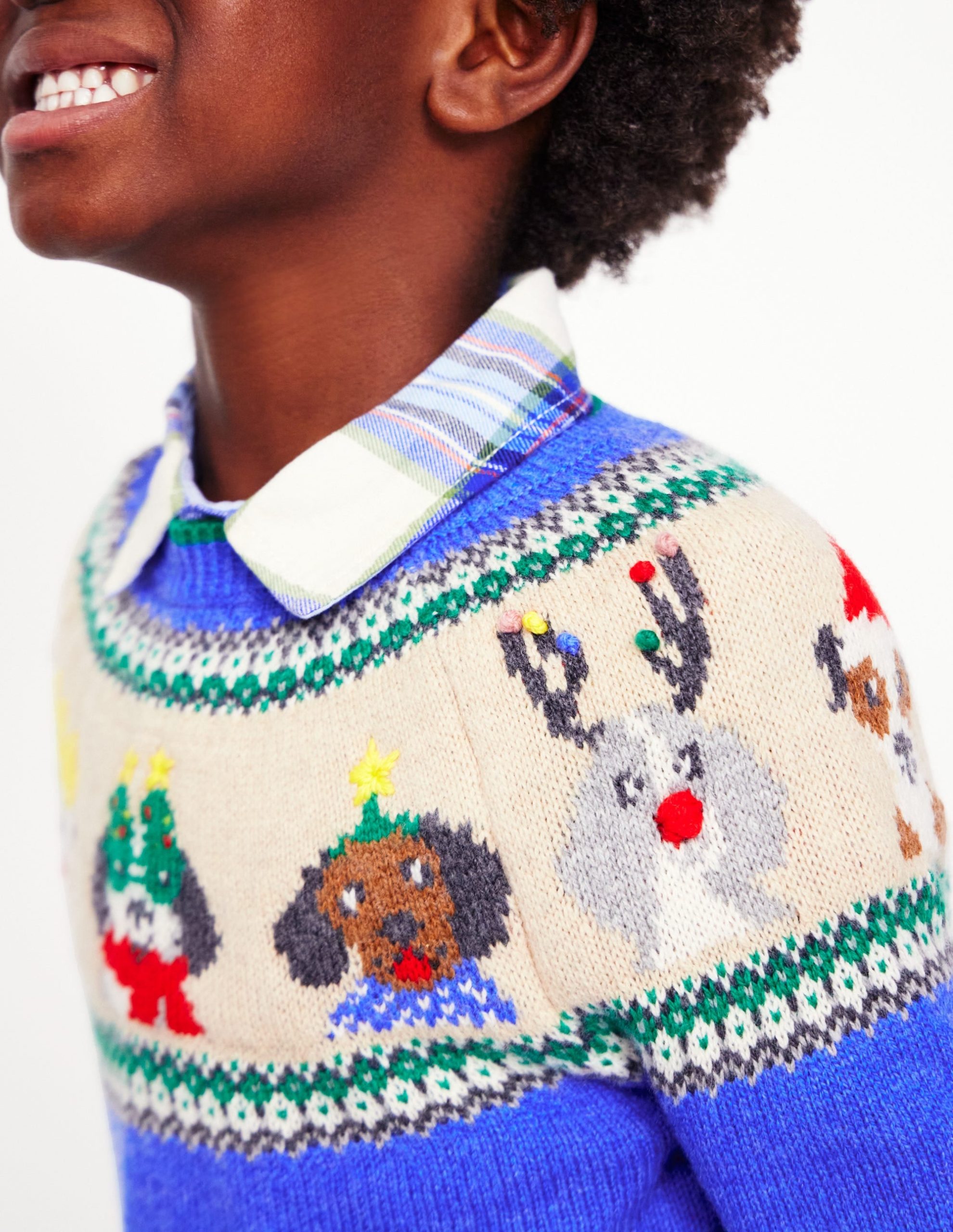 Fair Isle Sweater-Greek Blue Festive Dogs - Image 4