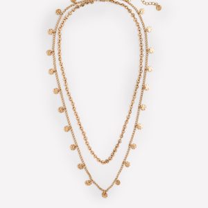 Hammered Disk Layered Necklace-Gold Colour