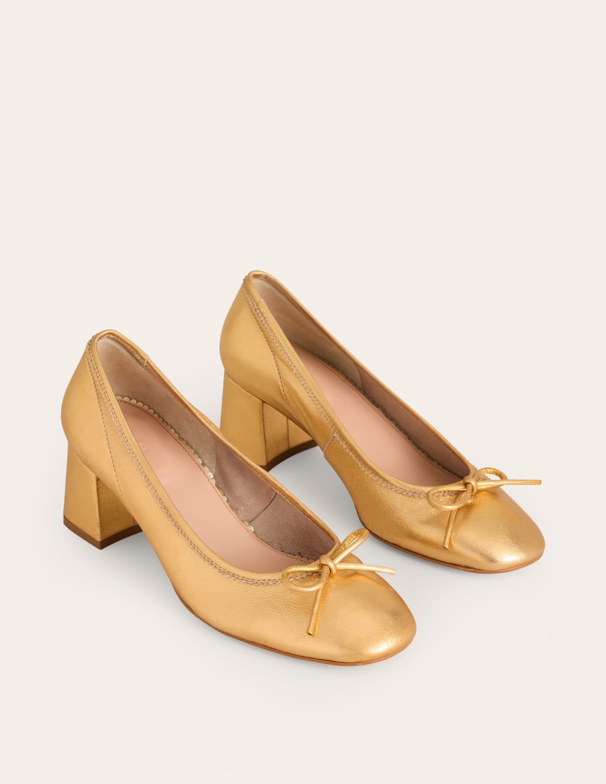 Block Heel Ballet Pumps-Gold Metallic - Image 3