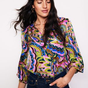 Hammered Satin Shirt-Multi. Paisley Pome
