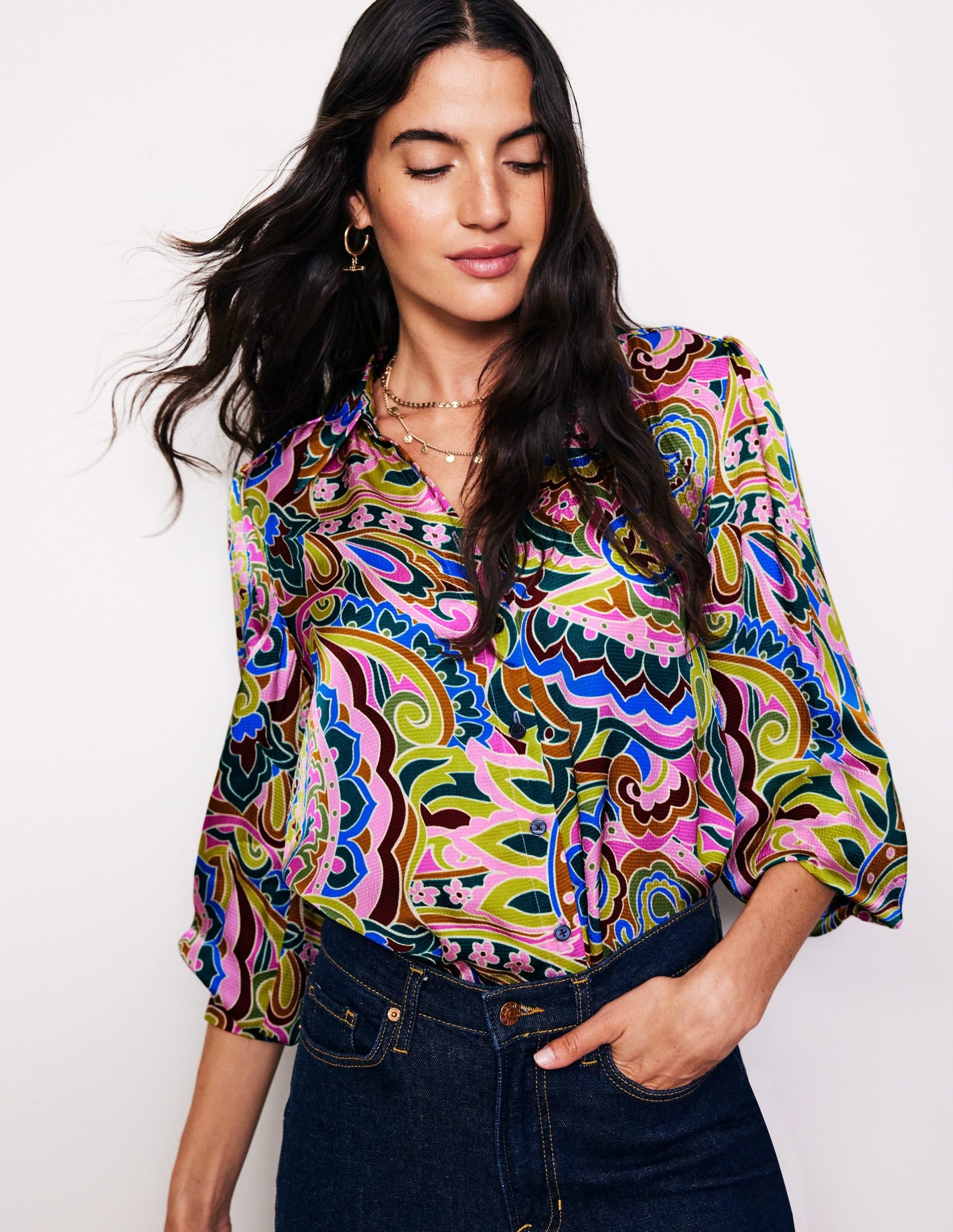 Hammered Satin Shirt-Multi. Paisley Pome