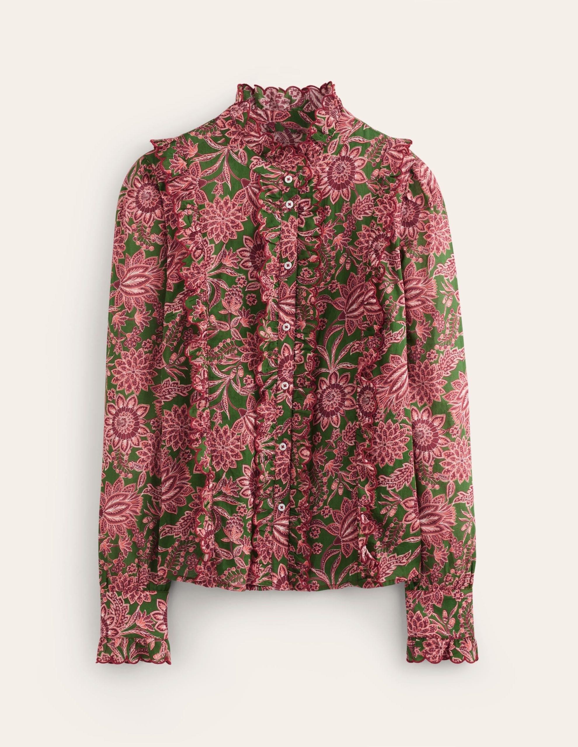 Ruffled Cotton Blouse-Chive. Ornate Bud - Image 6
