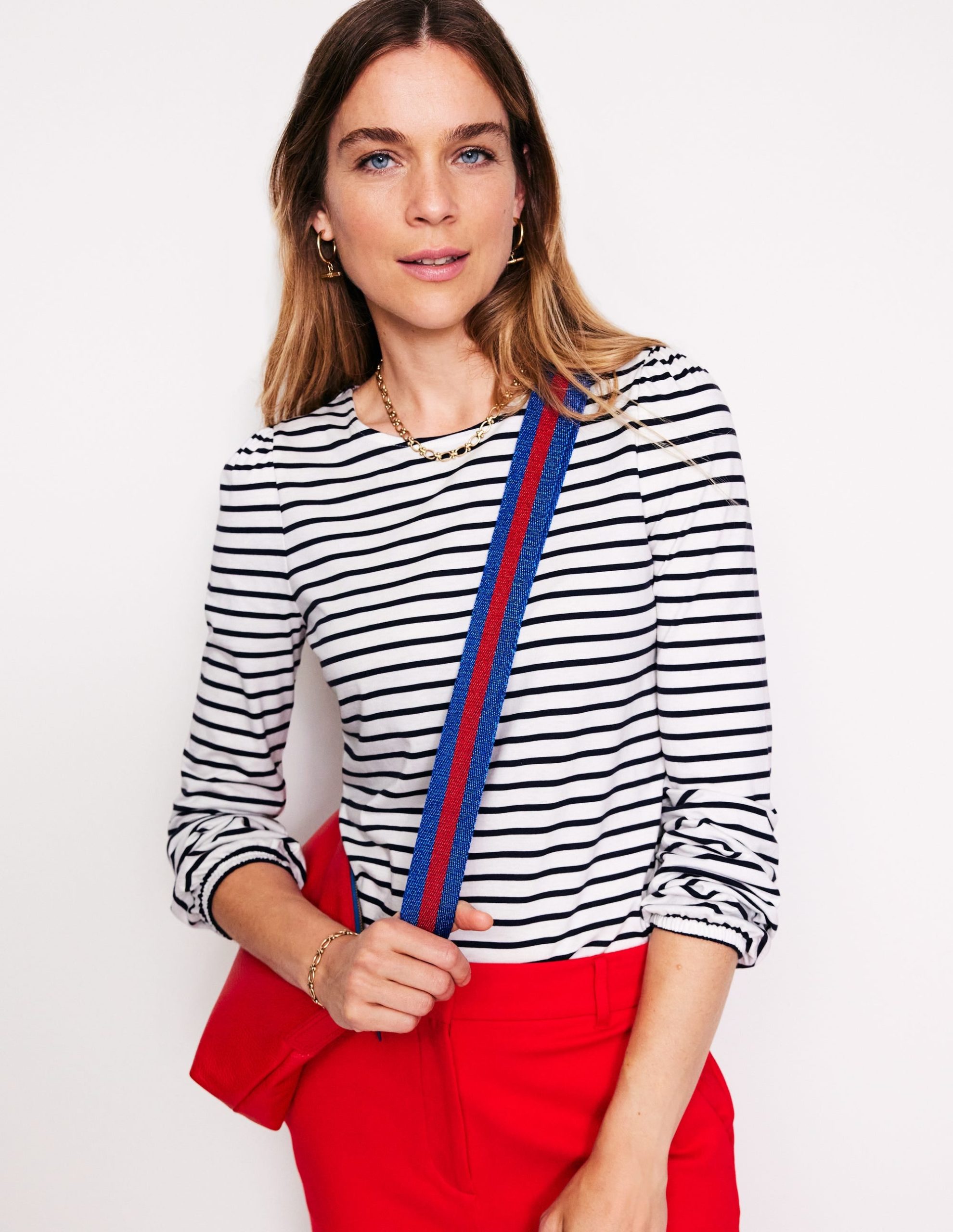 Supersoft Long Sleeve Top-Ivory. Navy