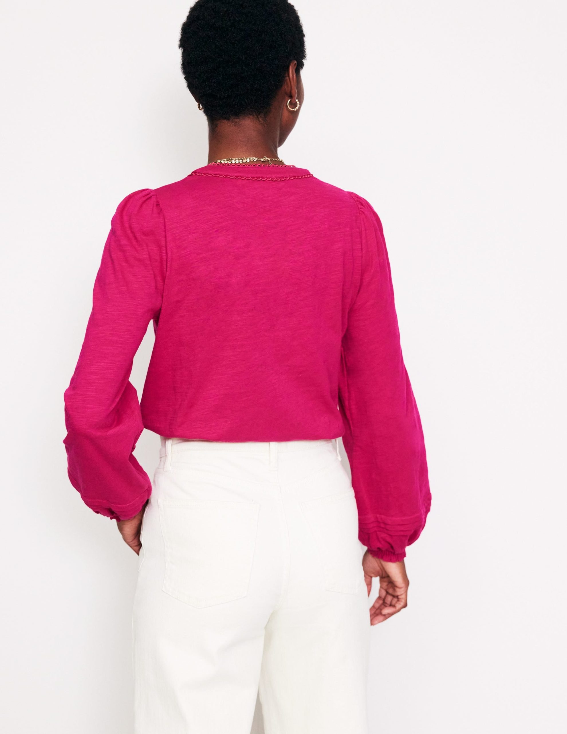 Henrietta Pintuck Henley Top-Cherry Jam - Image 4