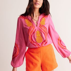 Bonnie Linen Top-Sangria Sunset. Pineapple