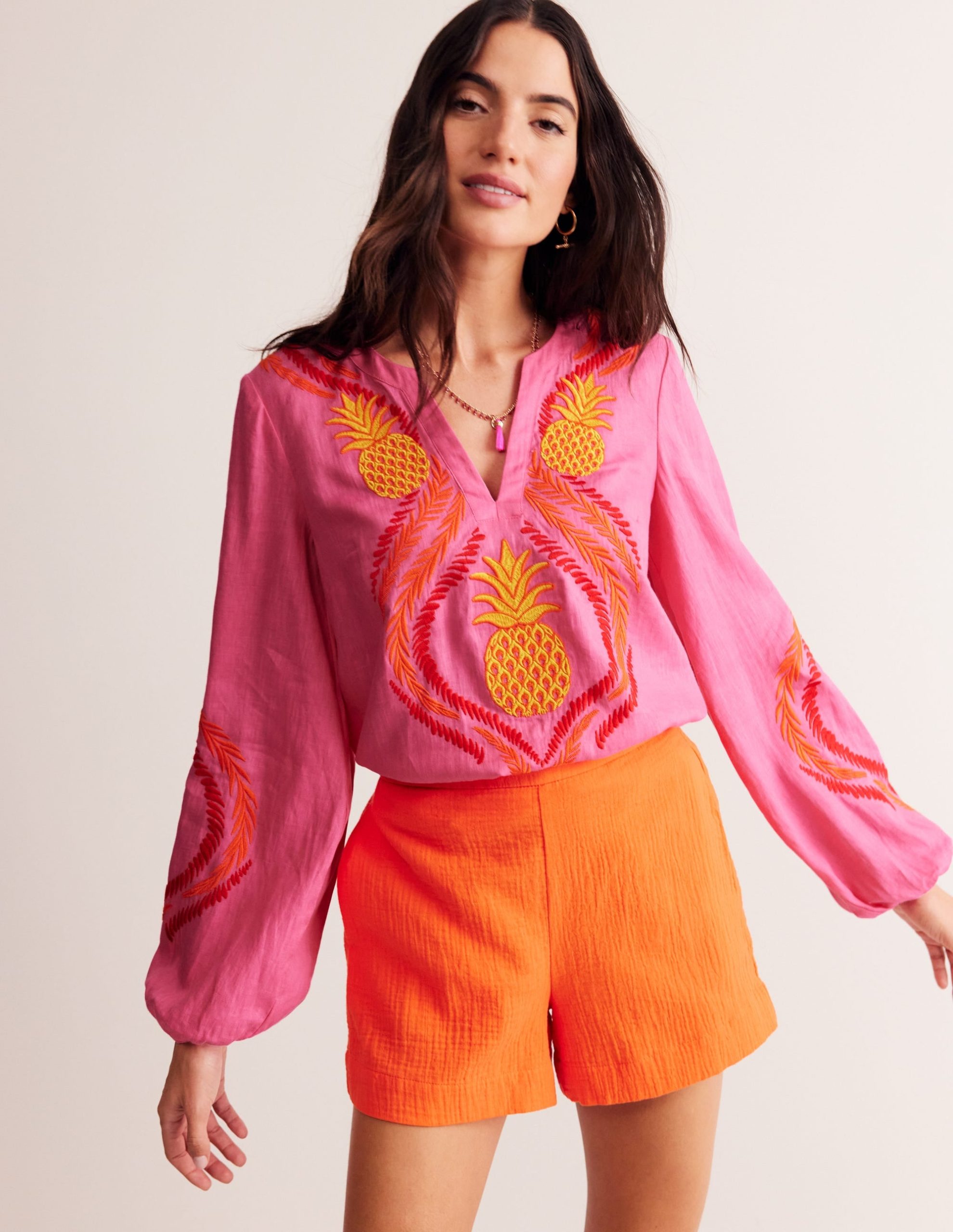Bonnie Linen Top-Sangria Sunset. Pineapple