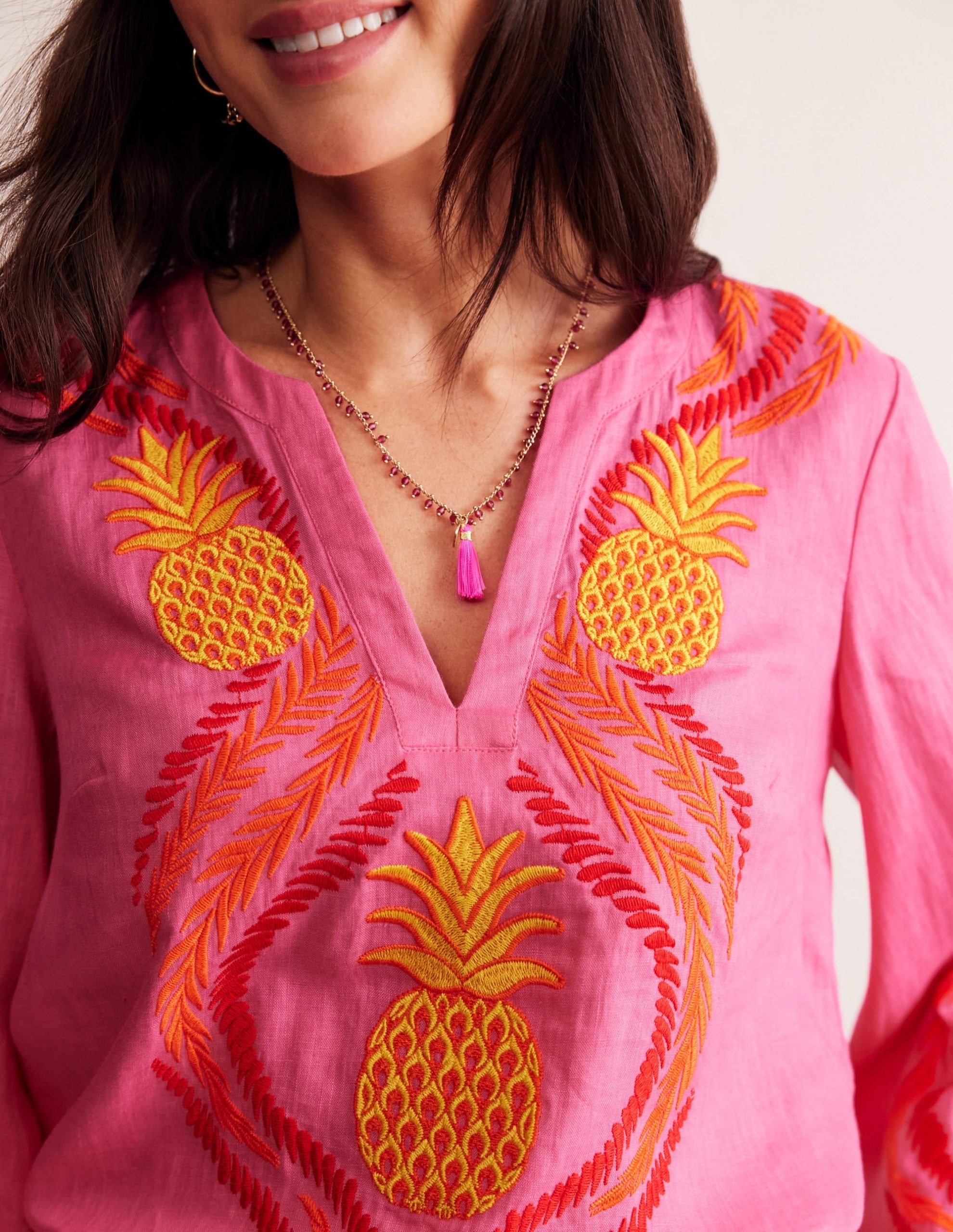 Bonnie Linen Top-Sangria Sunset. Pineapple - Image 2