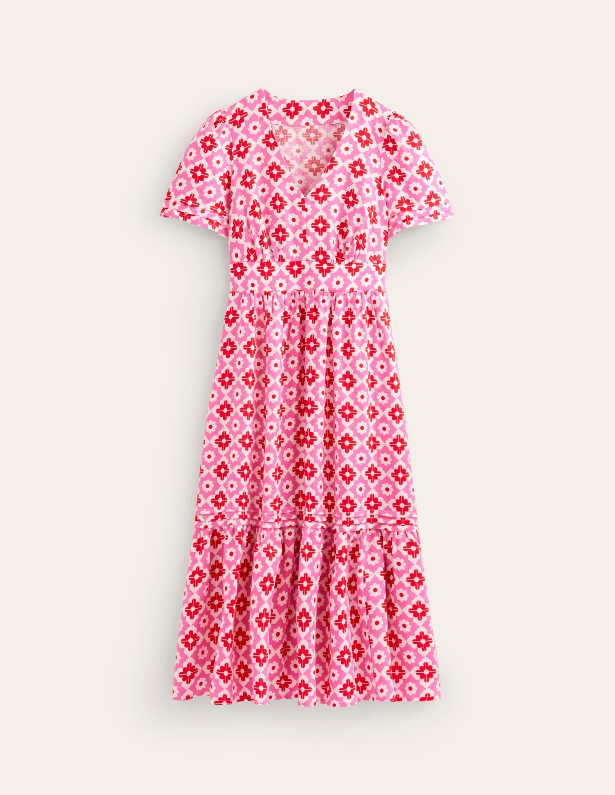 Eve Linen Midi Dress-Pink Power. Geometric Stamp - Image 6
