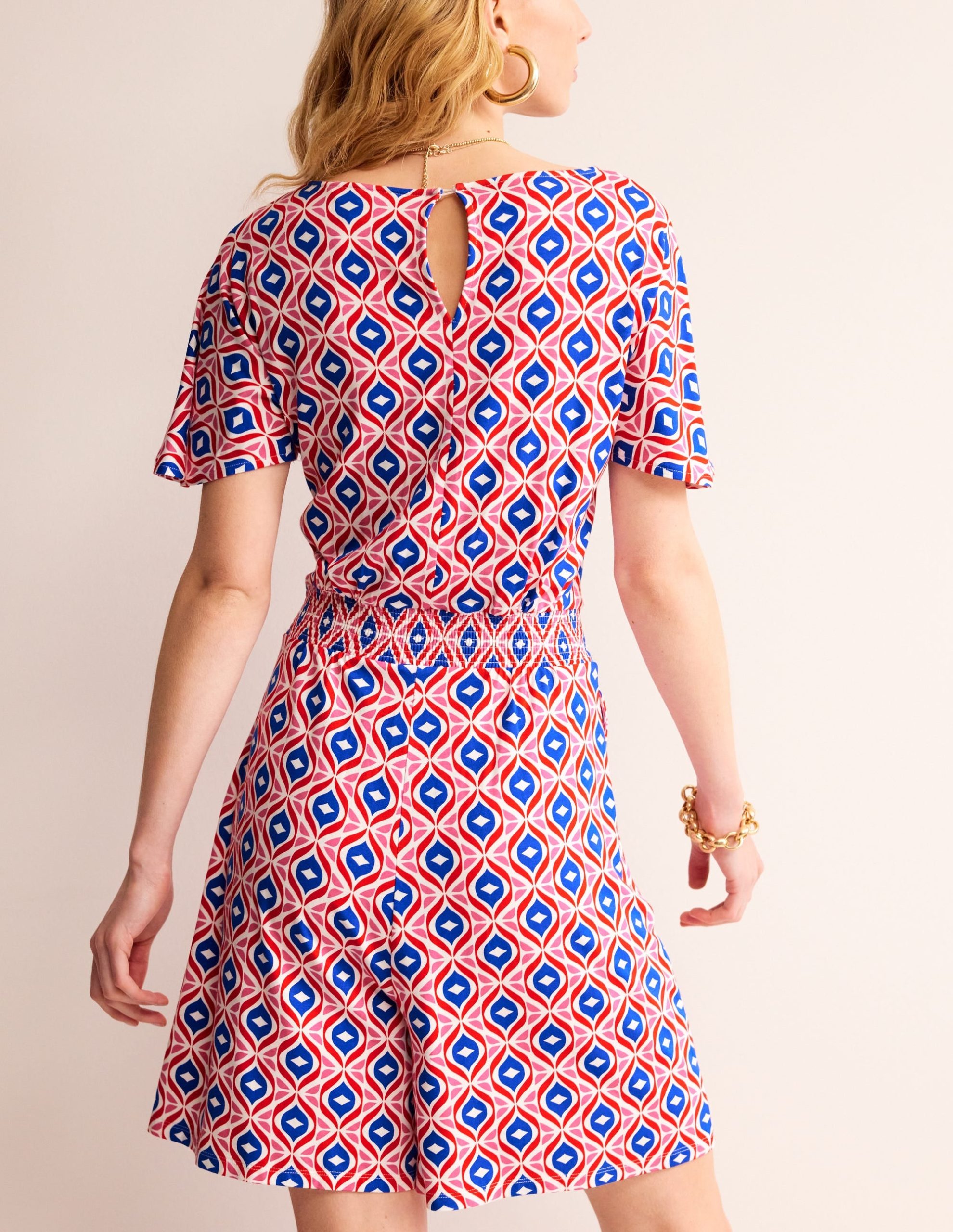 Smocked Jersey Playsuit-Rubicondo. Diamond Wave - Image 3