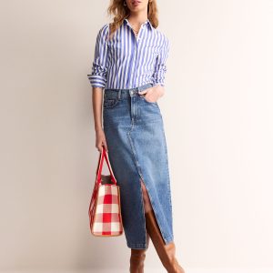 5 Pocket Denim Maxi Skirt-Mid Wash