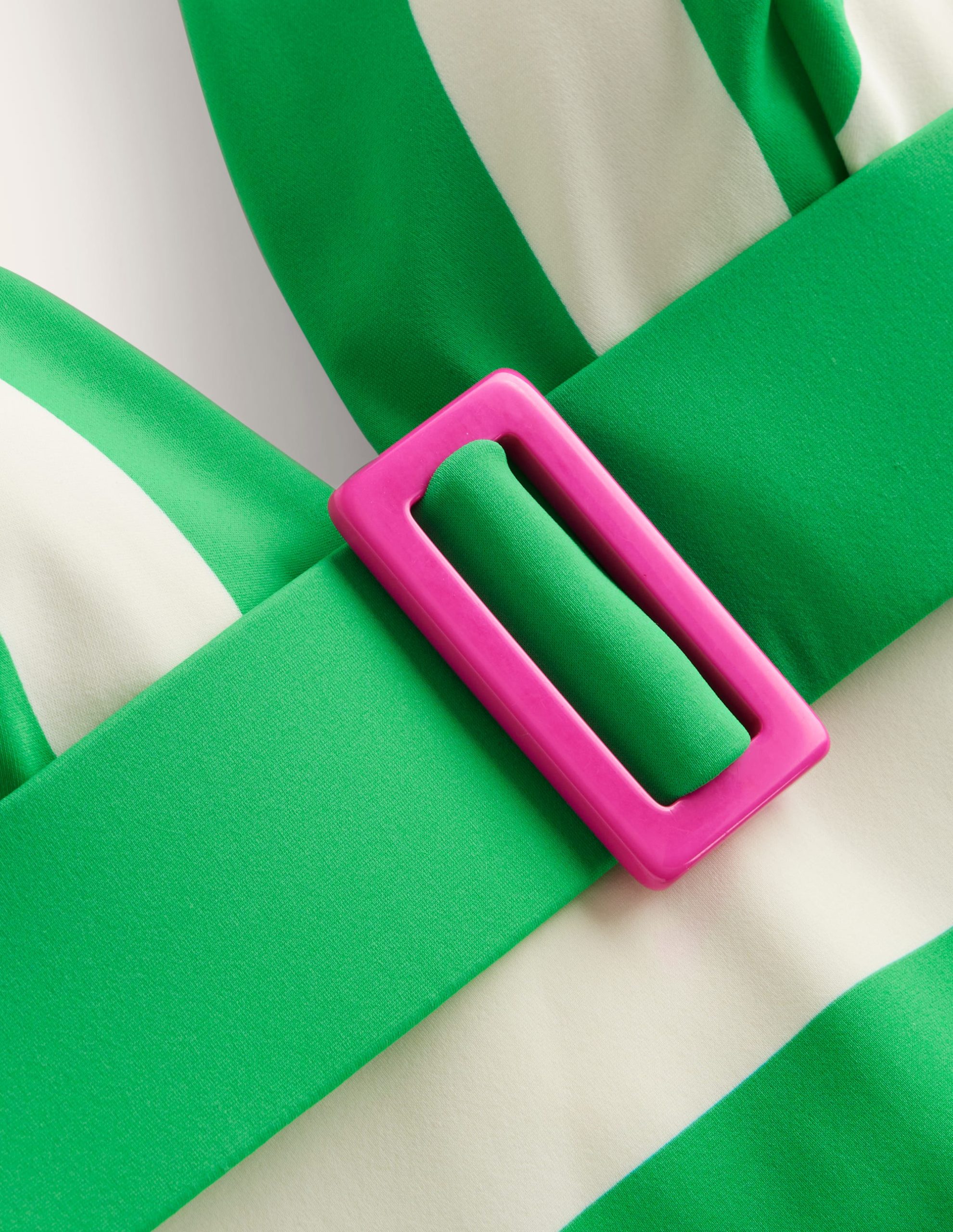 Resin Buckle V-neck Swimsuit-Green/Ivory Stripe - Image 7