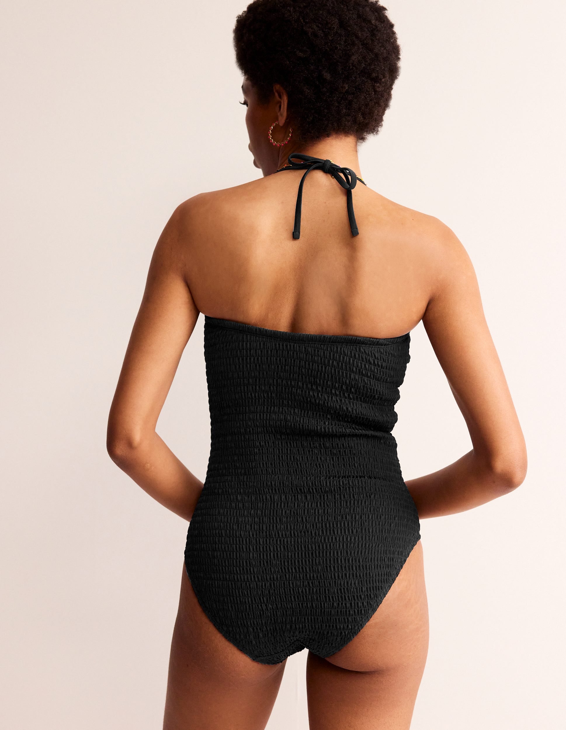 Milos Smocked Bandeau Swimsuit-Black - Image 3