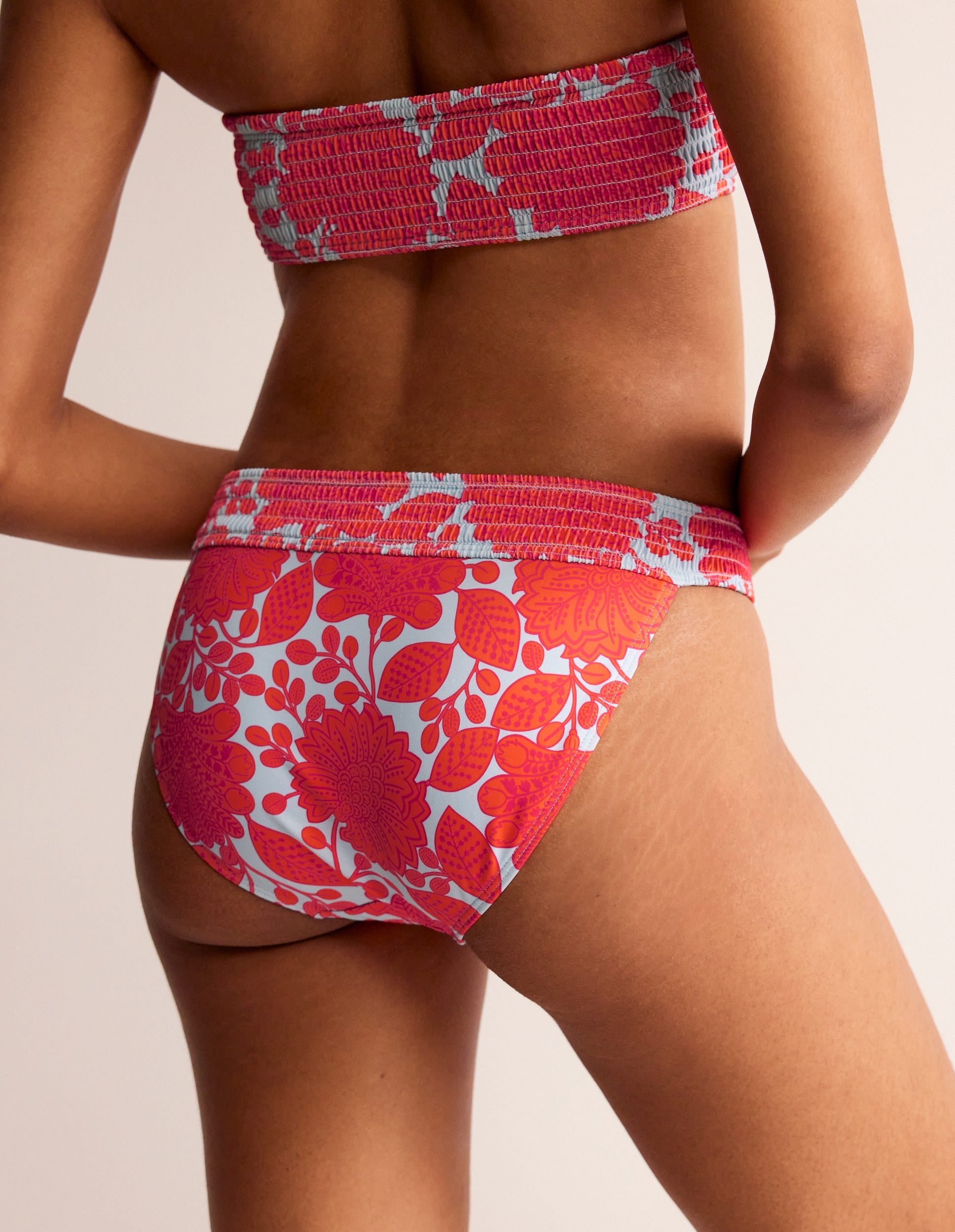 Milos Smocked Bikini Bottoms-Fire Cracker. Gardenia Swirl - Image 3