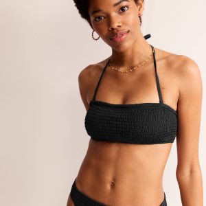 Milos Smocked  Bikini Top-Black