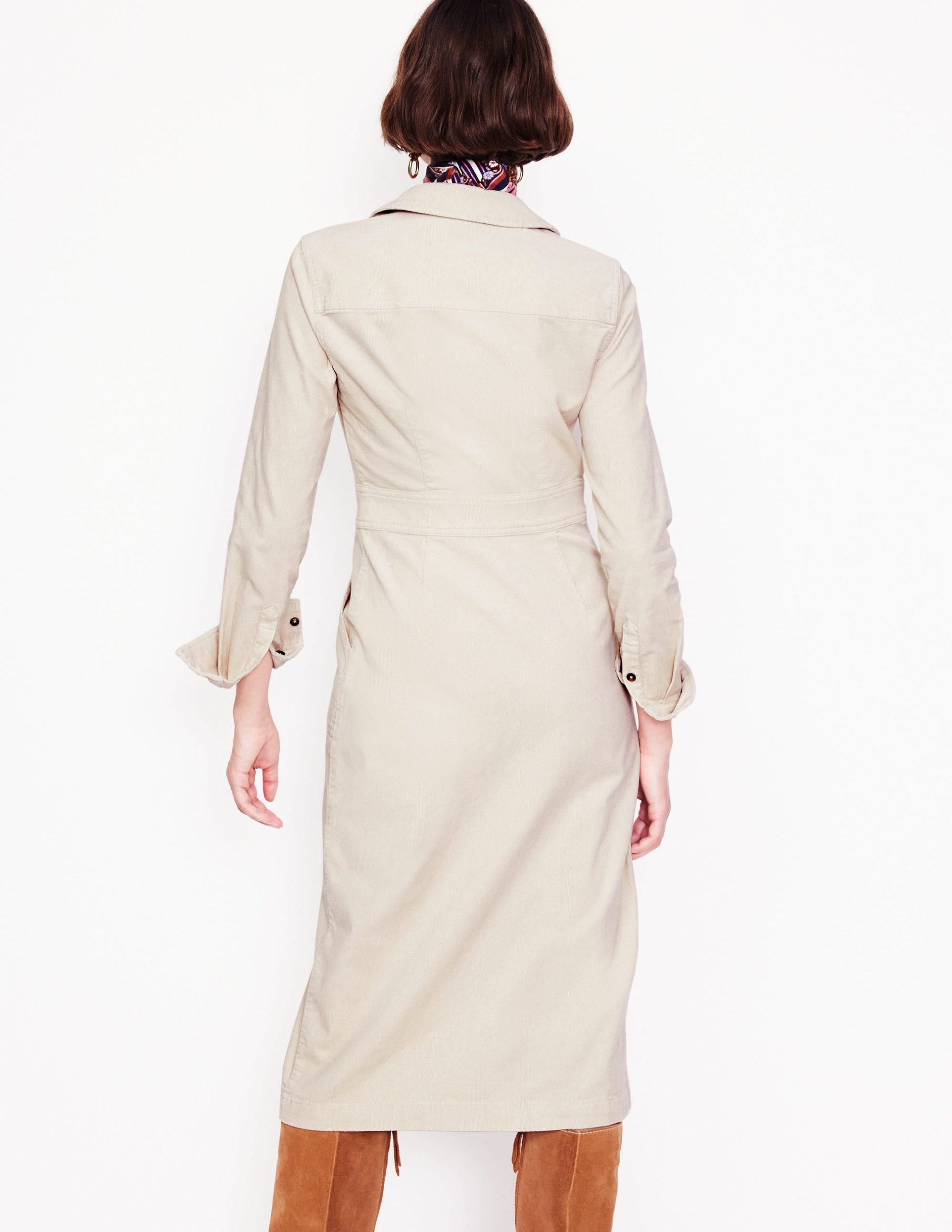 Flora Cord Midi Shirt Dress-Almond Peach - Image 3