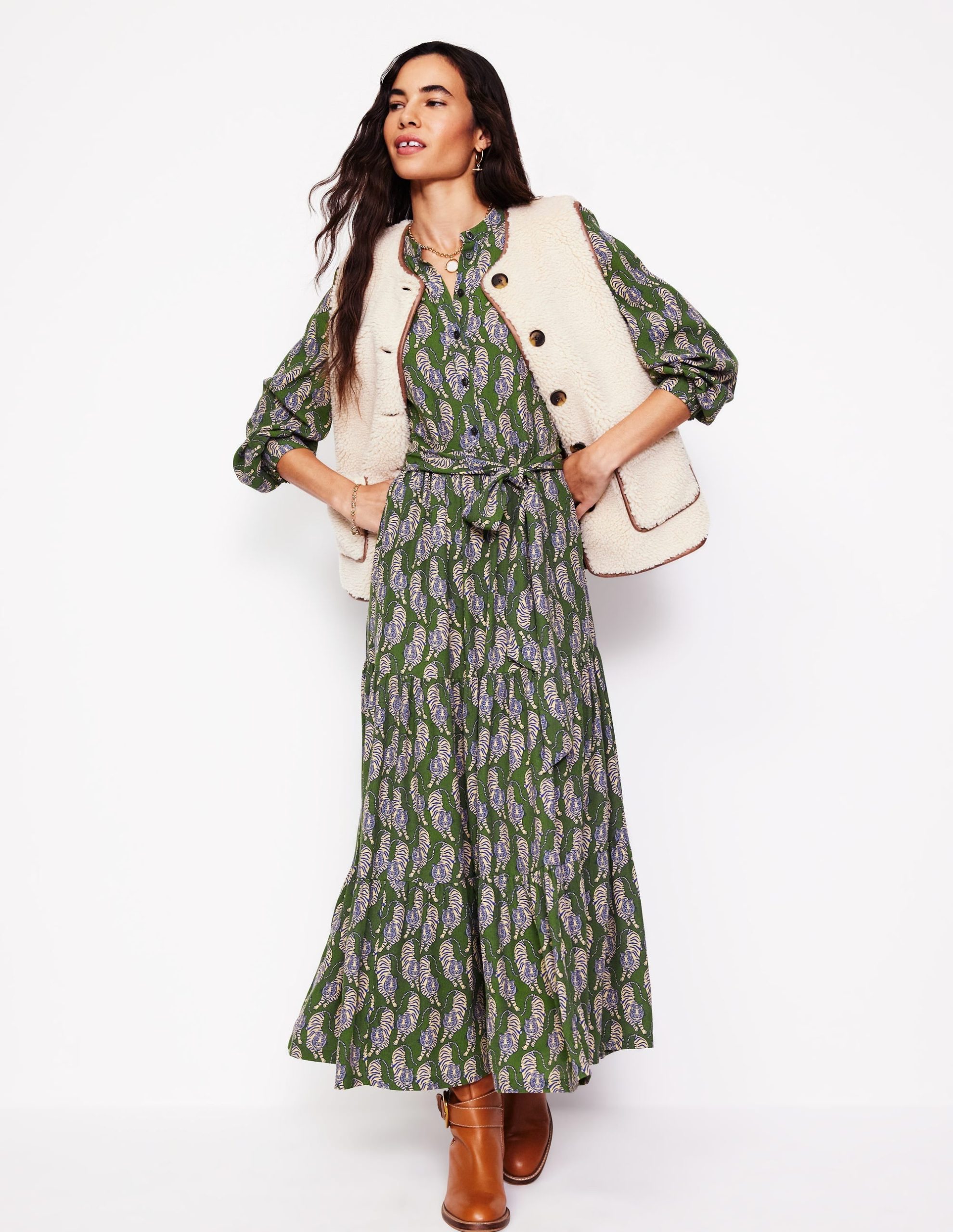 Alba Viscose Maxi Dress-Chive. Tiger