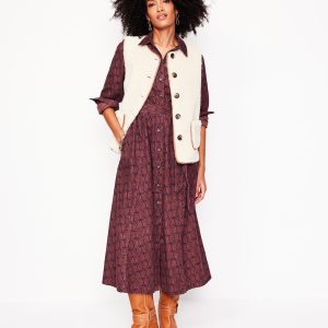 Aubrey Cord Midi Shirt Dress-Chestnut. Owl Stamp