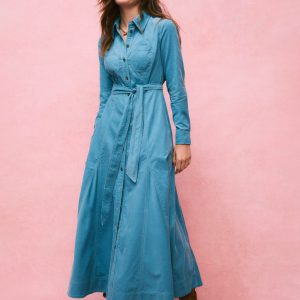 Mila Cord Midi Shirt Dress-Duck Egg Blue