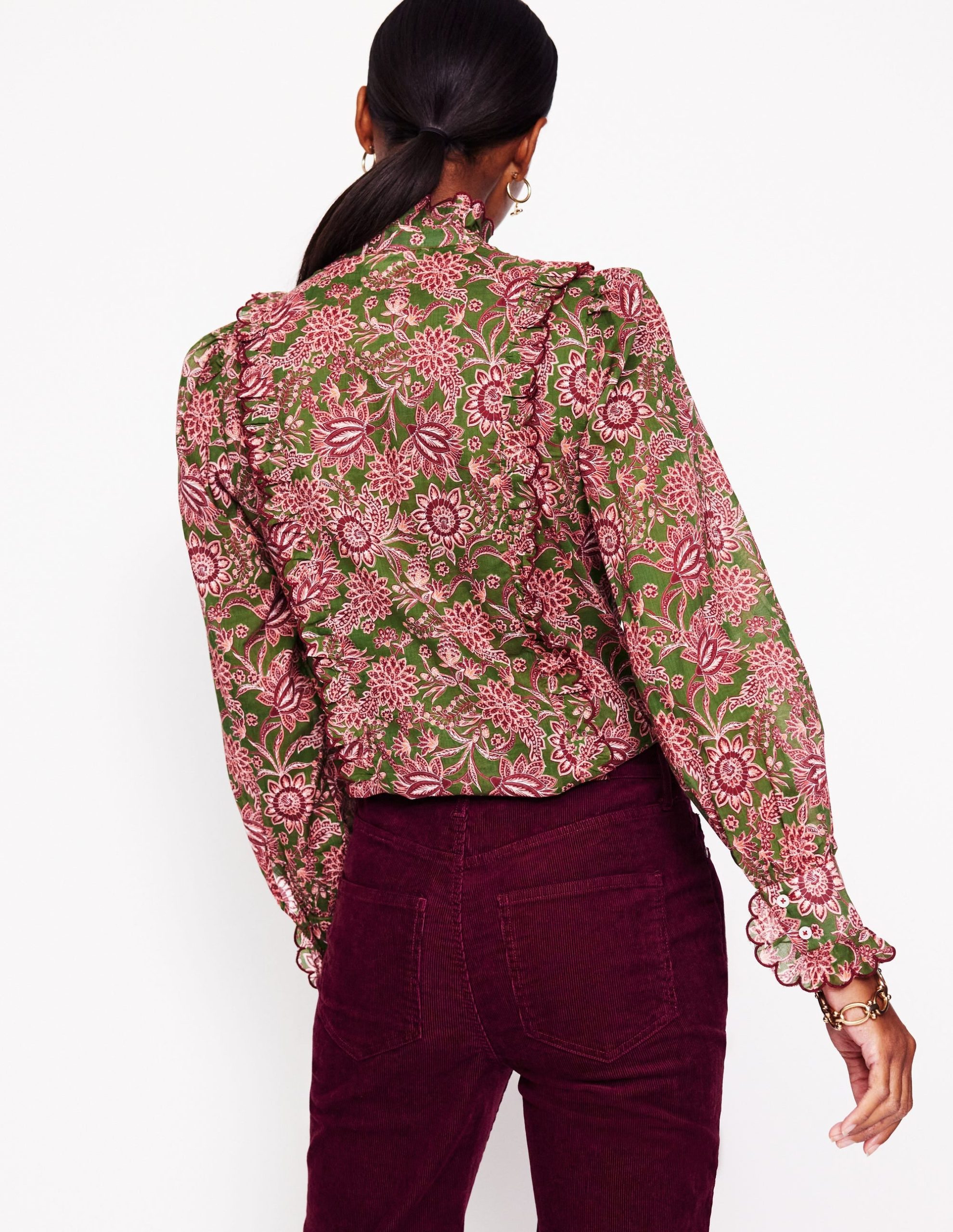 Ruffled Cotton Blouse-Chive. Ornate Bud - Image 3