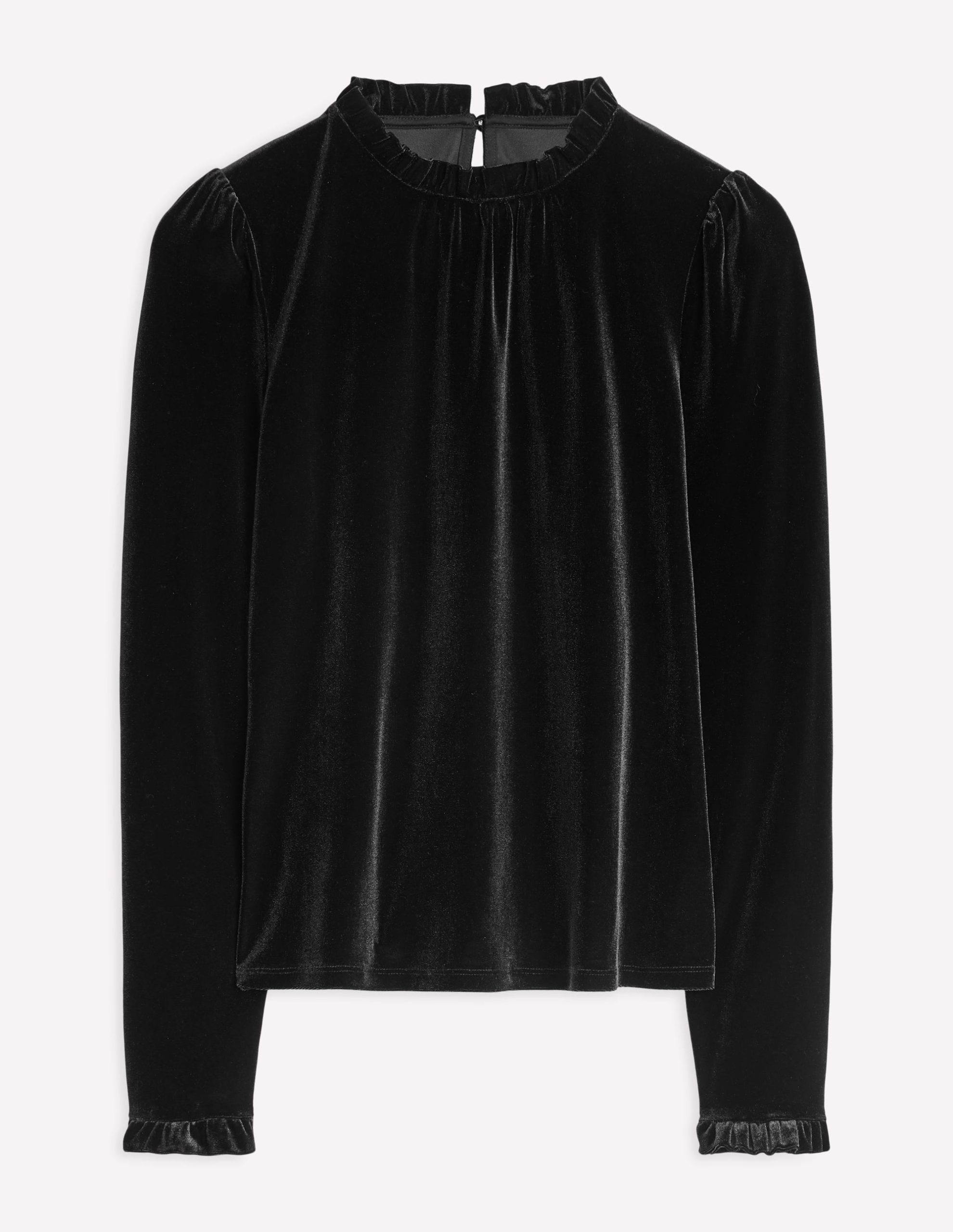 Velvet Frill Neck Top-Black - Image 5