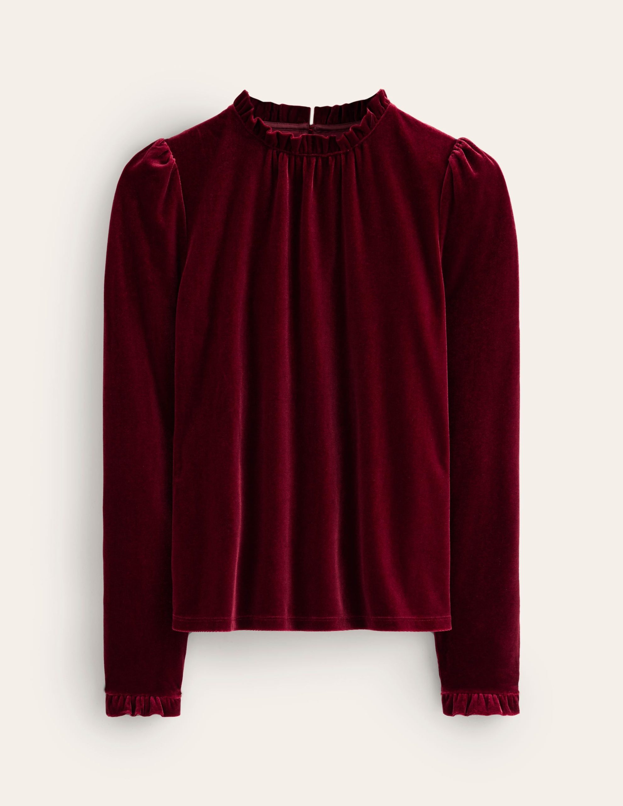 Velvet Frill Neck Top-Cabernet - Image 5