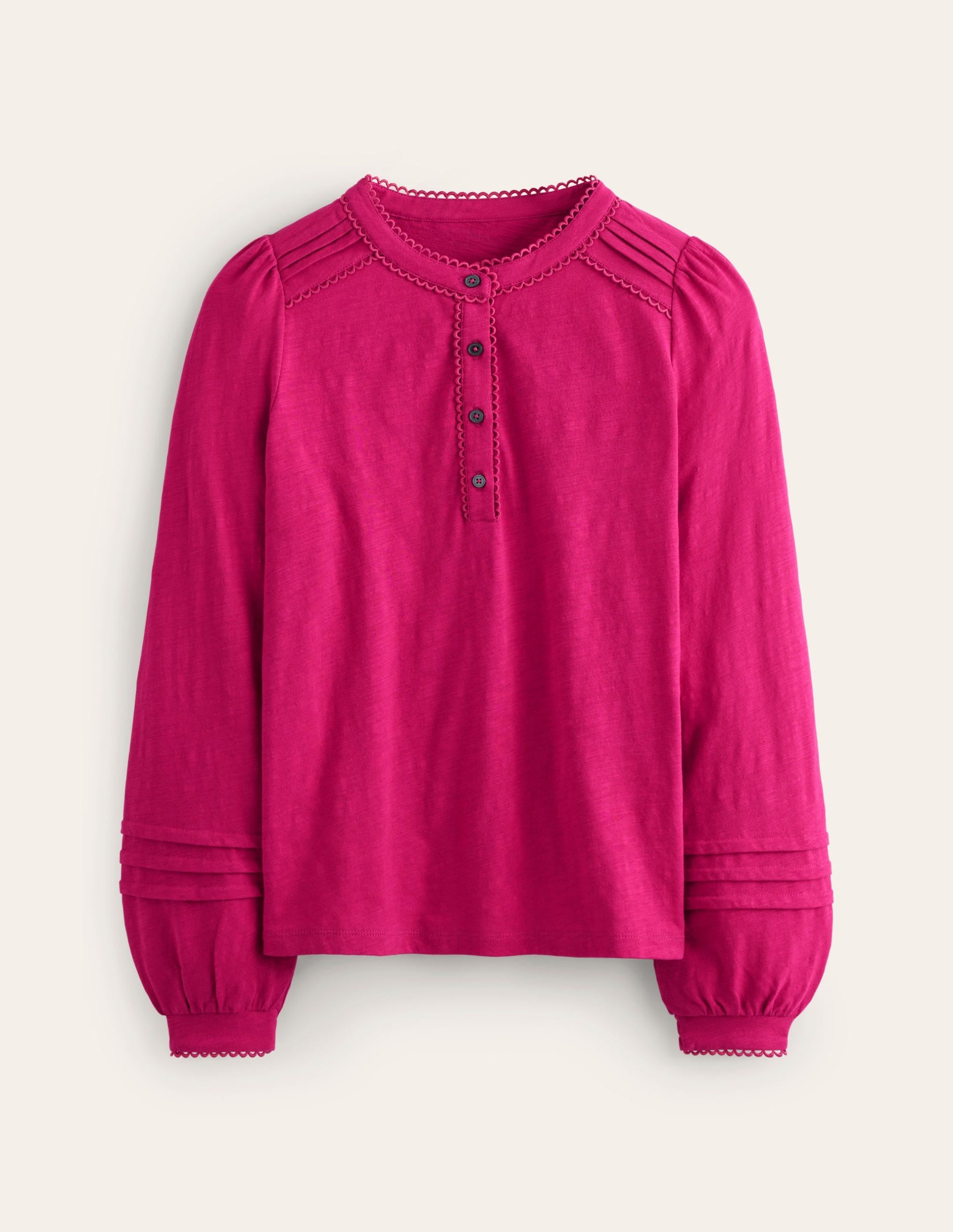 Henrietta Pintuck Henley Top-Cherry Jam - Image 5
