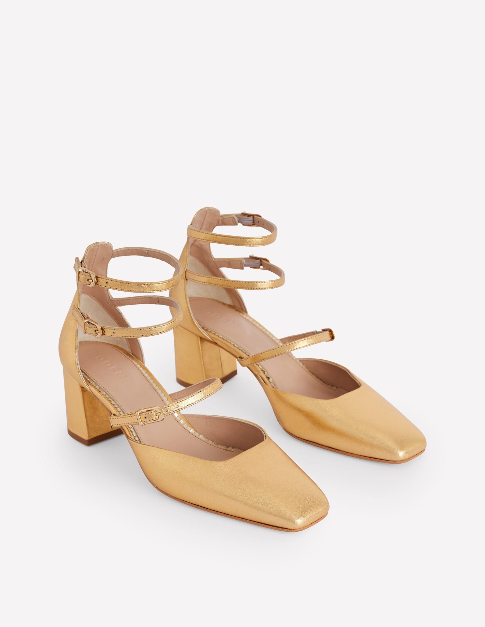 Multi Strap Block Heel Pump-Gold - Image 3
