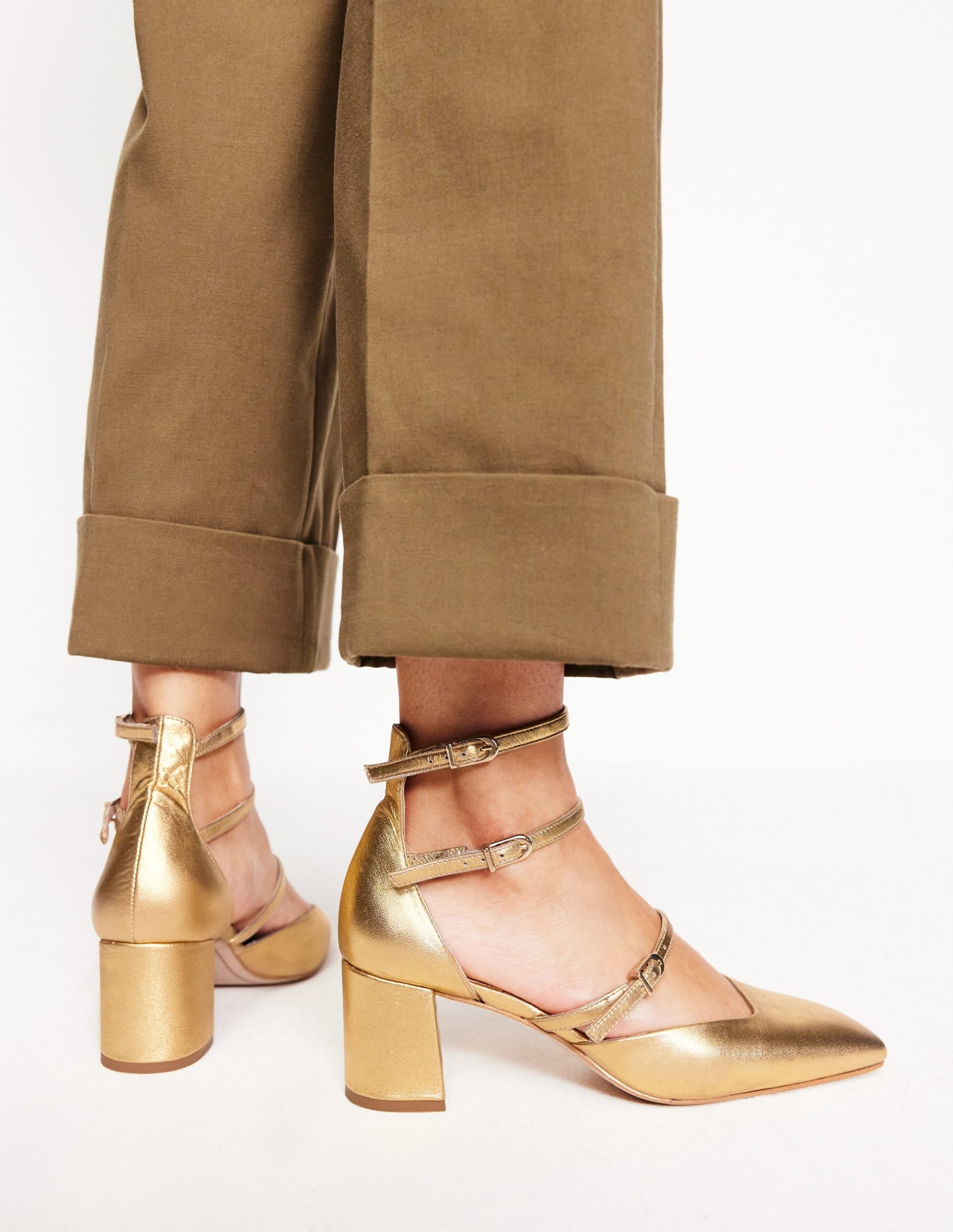Multi Strap Block Heel Pump-Gold - Image 2