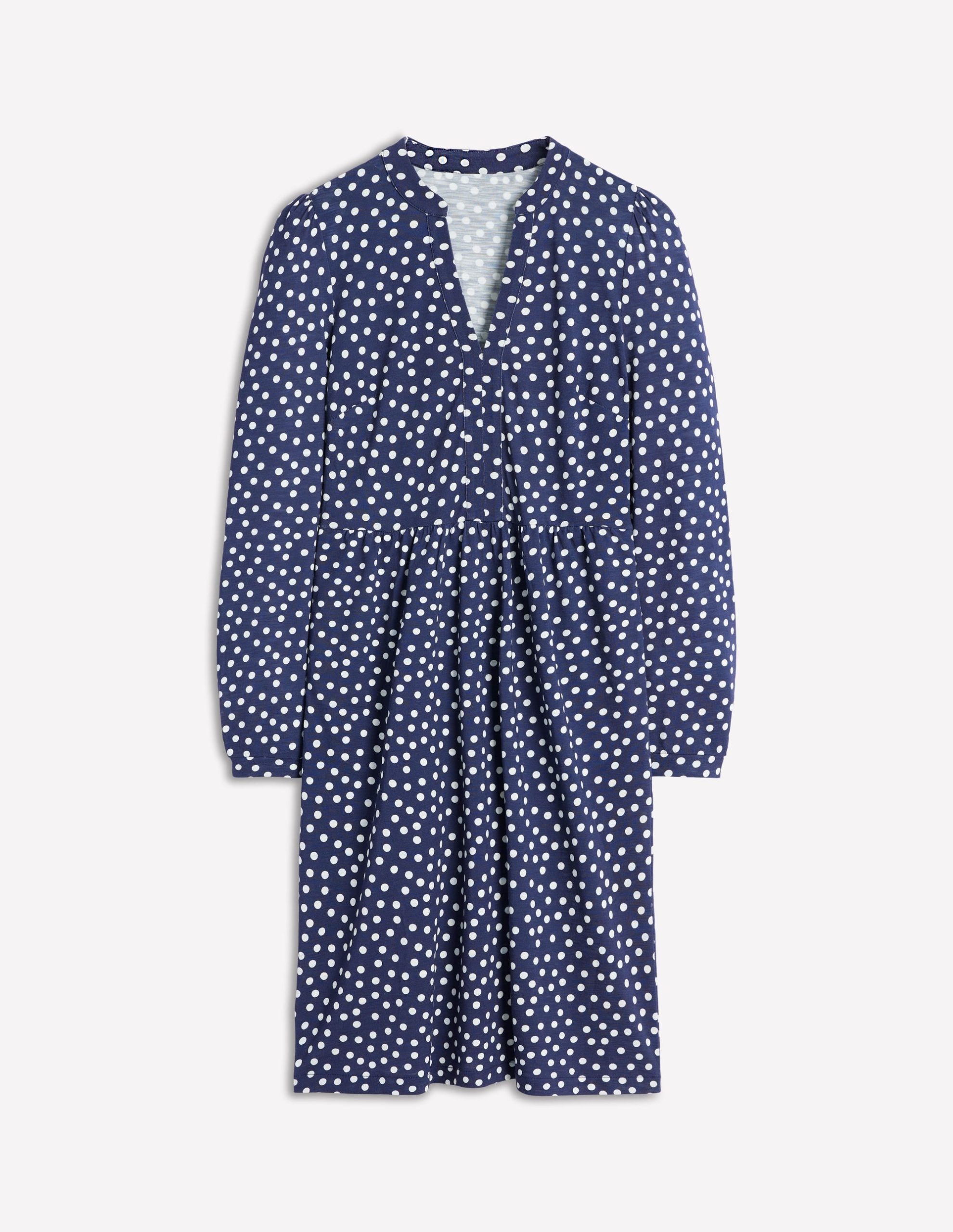 Naomi Relaxed Jersey Dress-French Navy. Abstract Dot - Image 5