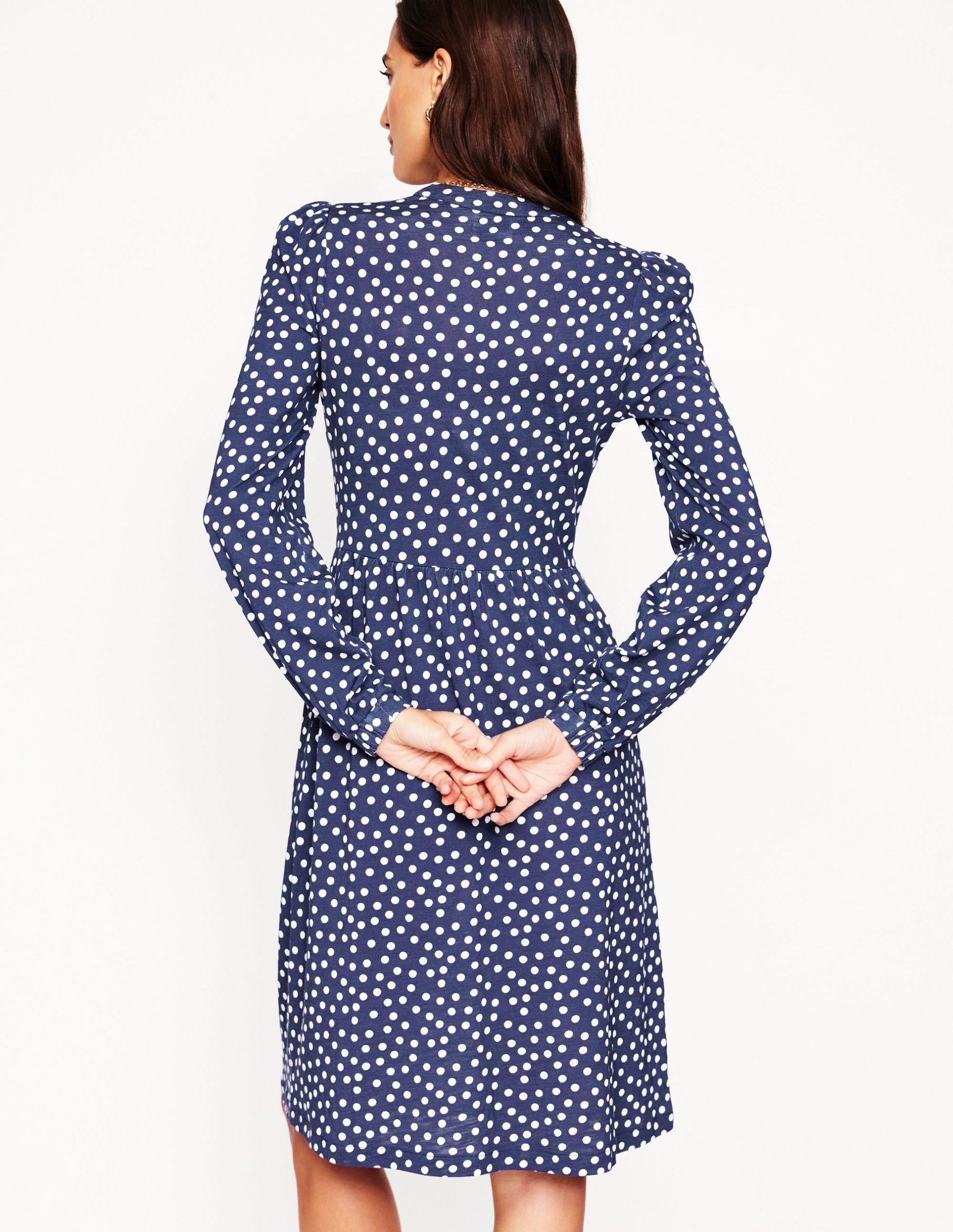 Naomi Relaxed Jersey Dress-French Navy. Abstract Dot - Image 3