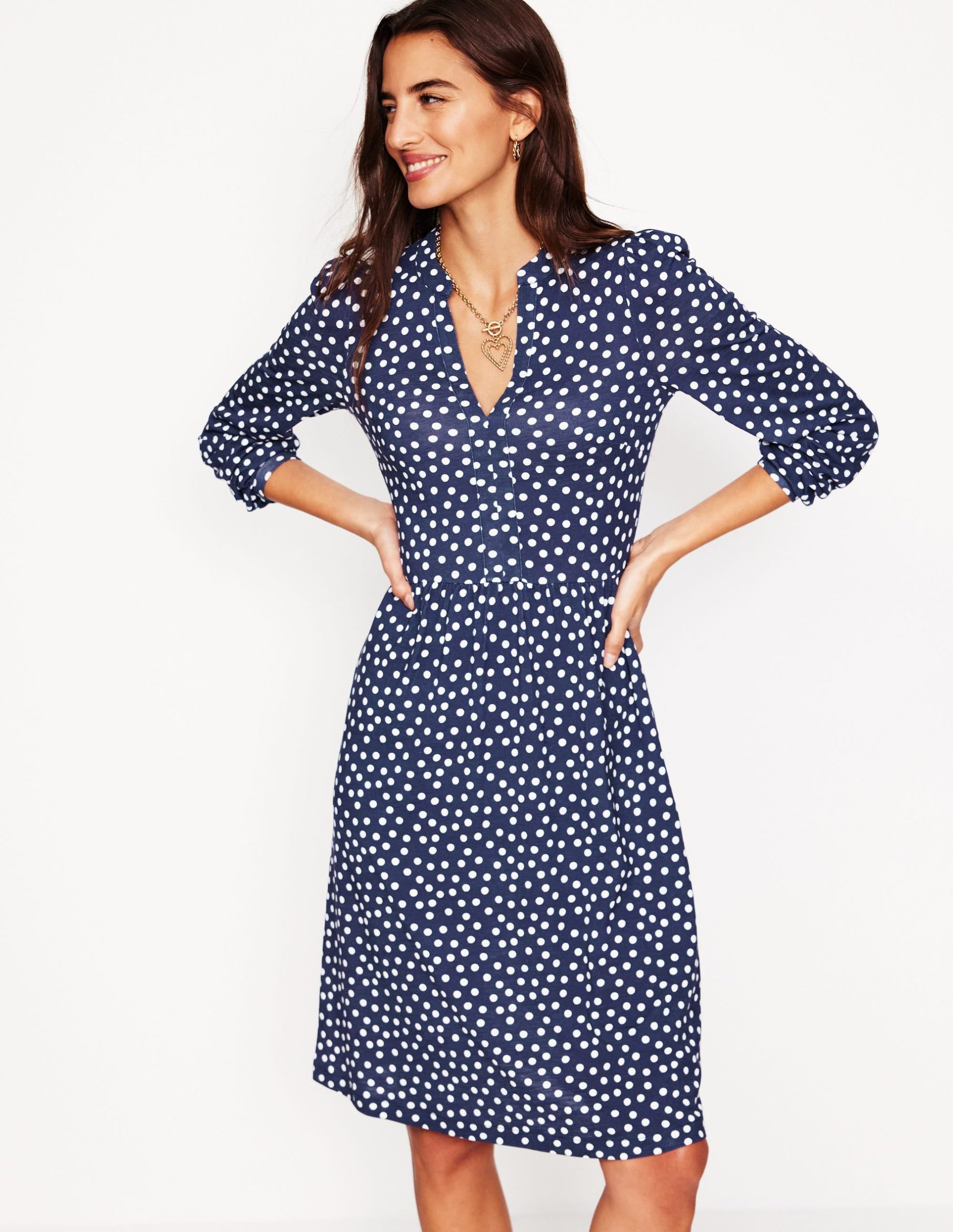 Naomi Relaxed Jersey Dress-French Navy. Abstract Dot - Image 4