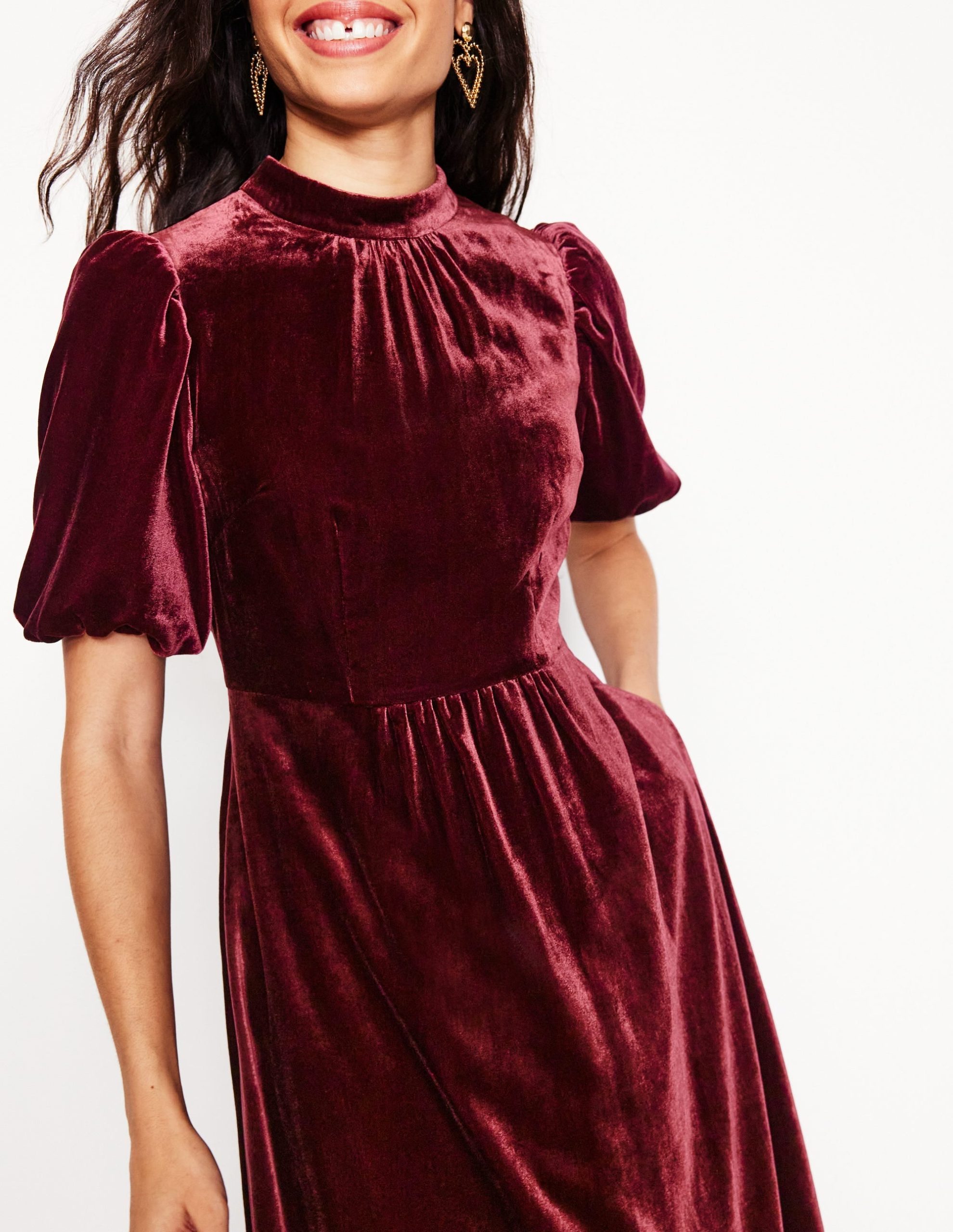 High Neck Velvet Dress-Cabernet - Image 2