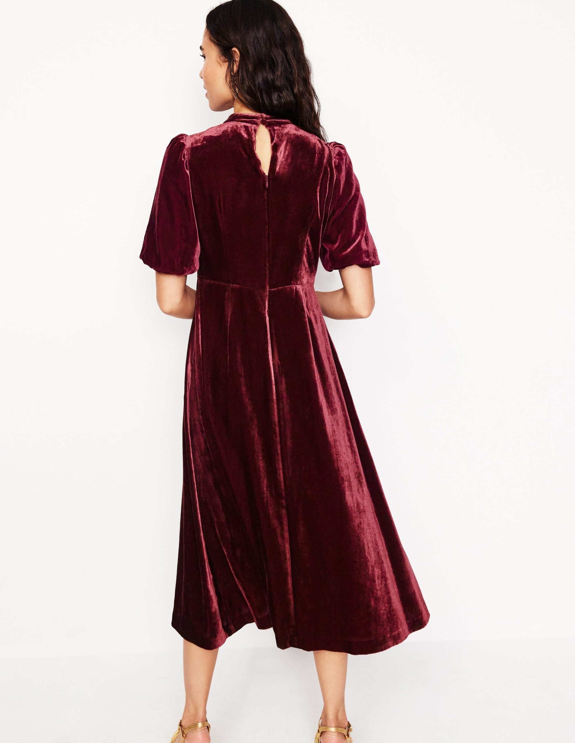 High Neck Velvet Dress-Cabernet - Image 3