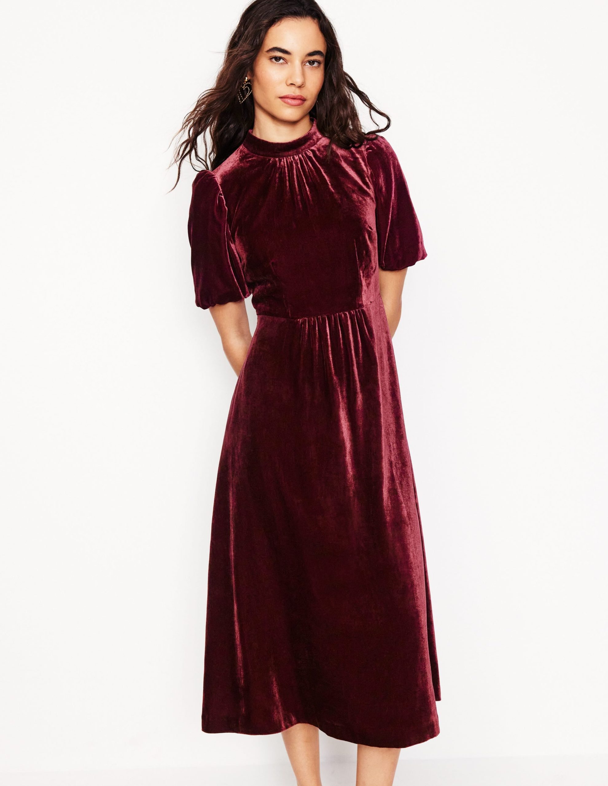 High Neck Velvet Dress-Cabernet - Image 4