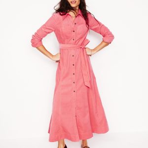 Mila Cord Midi Shirt Dress-Azalea Pink