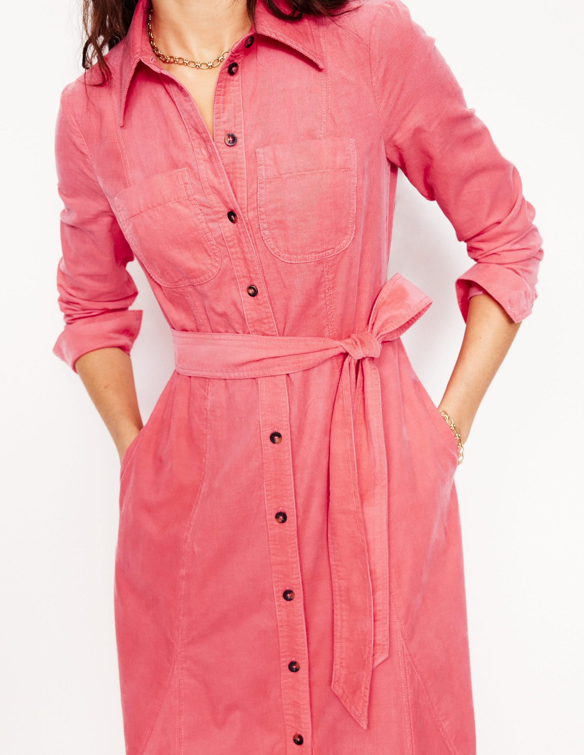 Mila Cord Midi Shirt Dress-Azalea Pink - Image 2