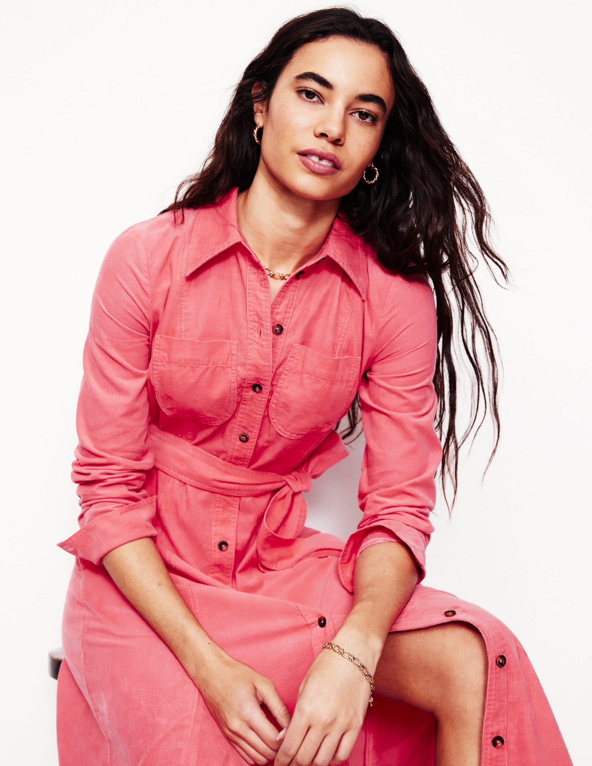 Mila Cord Midi Shirt Dress-Azalea Pink - Image 4