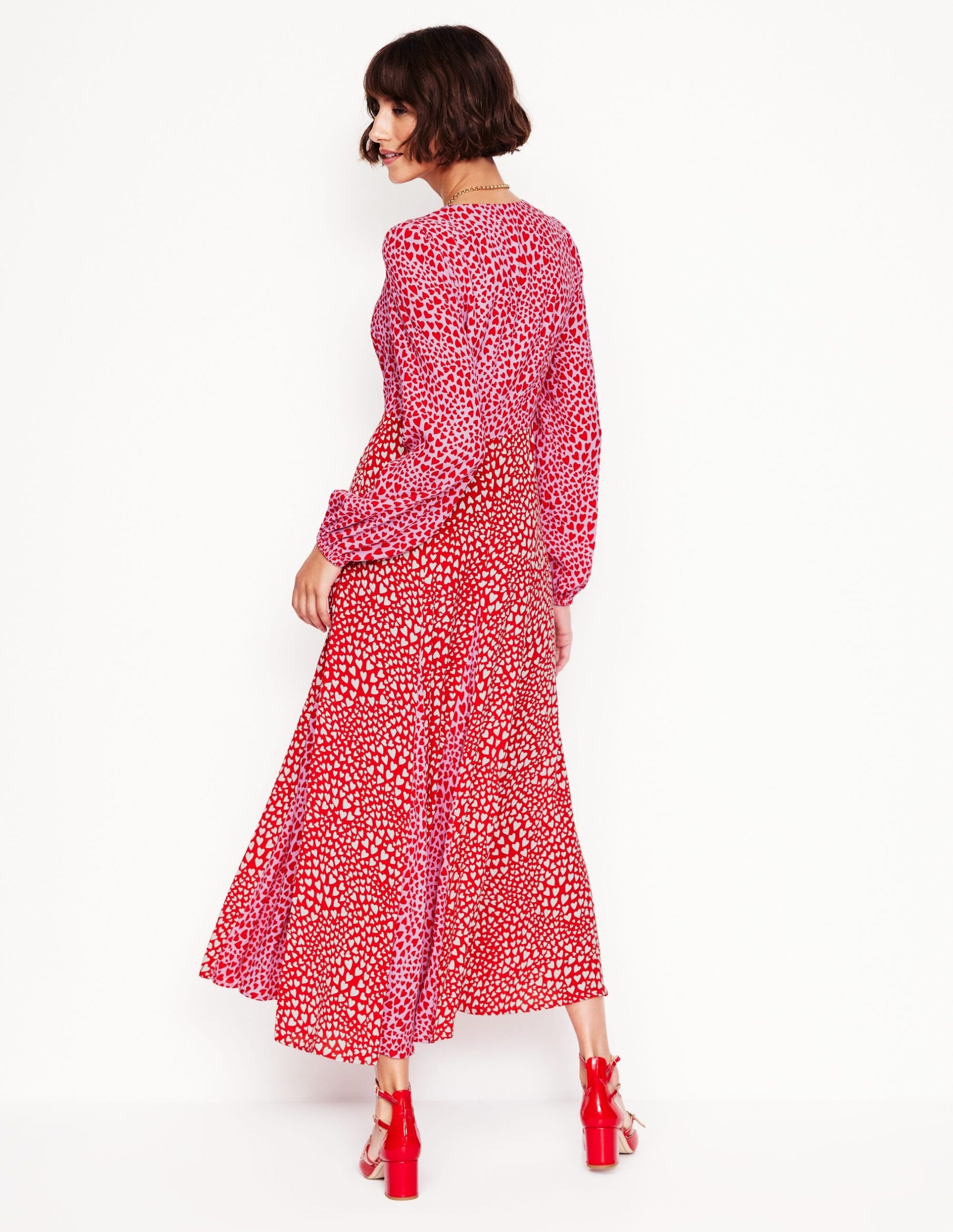 Lisa Long Sleeve Tea Dress-Pink. Heart Cluster - Image 4