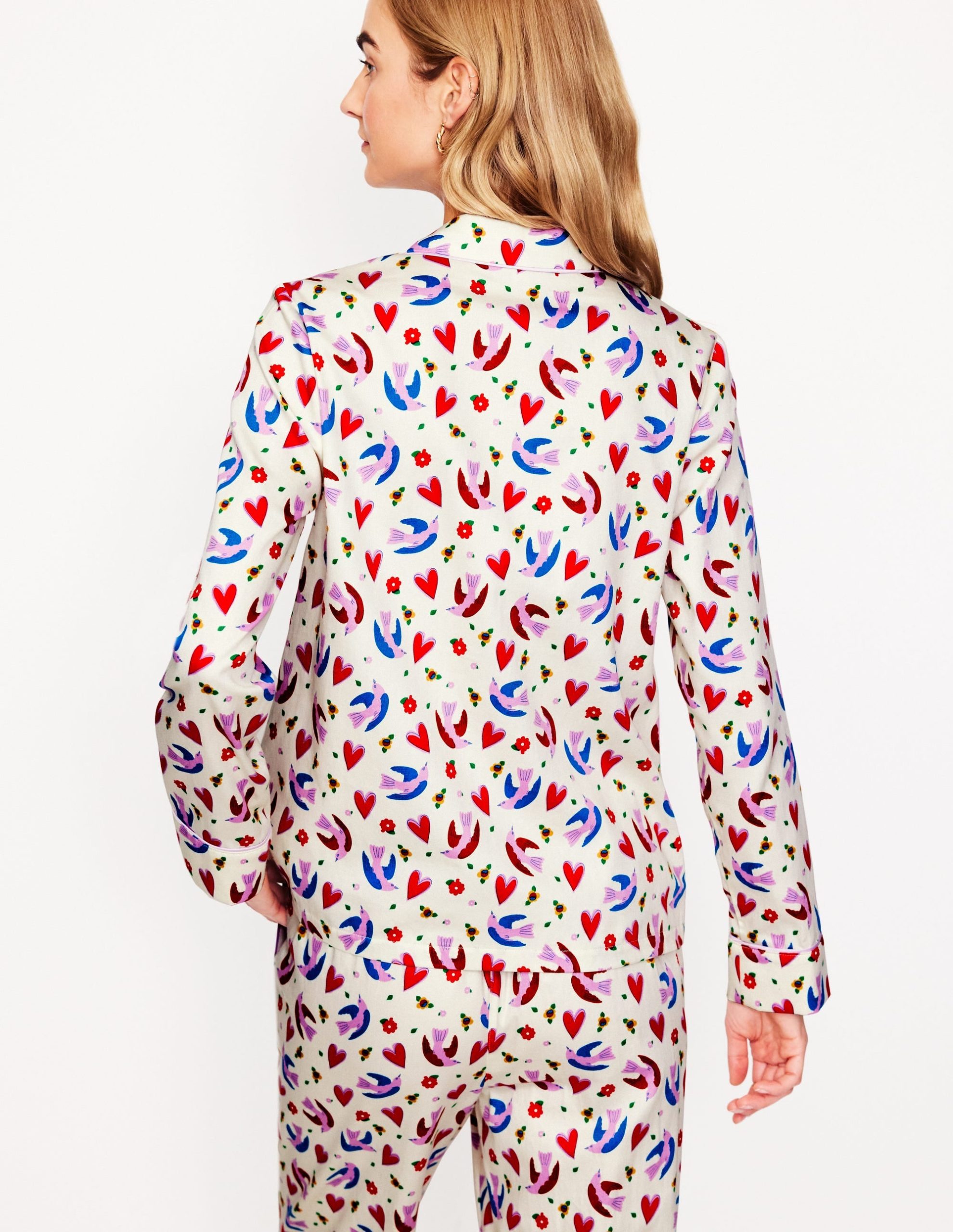 Cotton Sateen Pajama Shirt-Ivory. Heart Flutter - Image 3