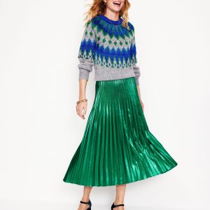 Camilla Metallic Midi Skirt-Malachite