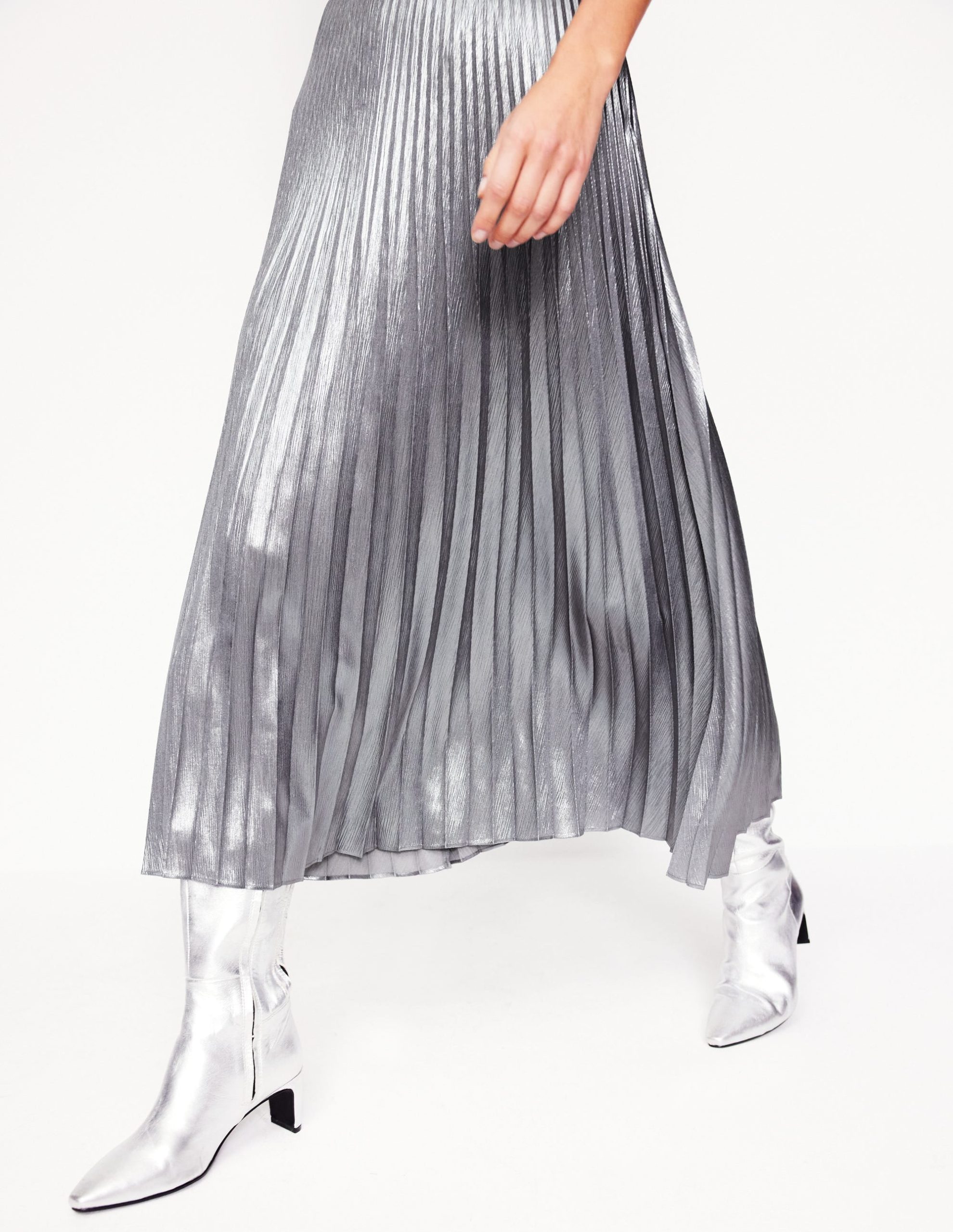 Camilla Metallic Midi Skirt-Silver - Image 2