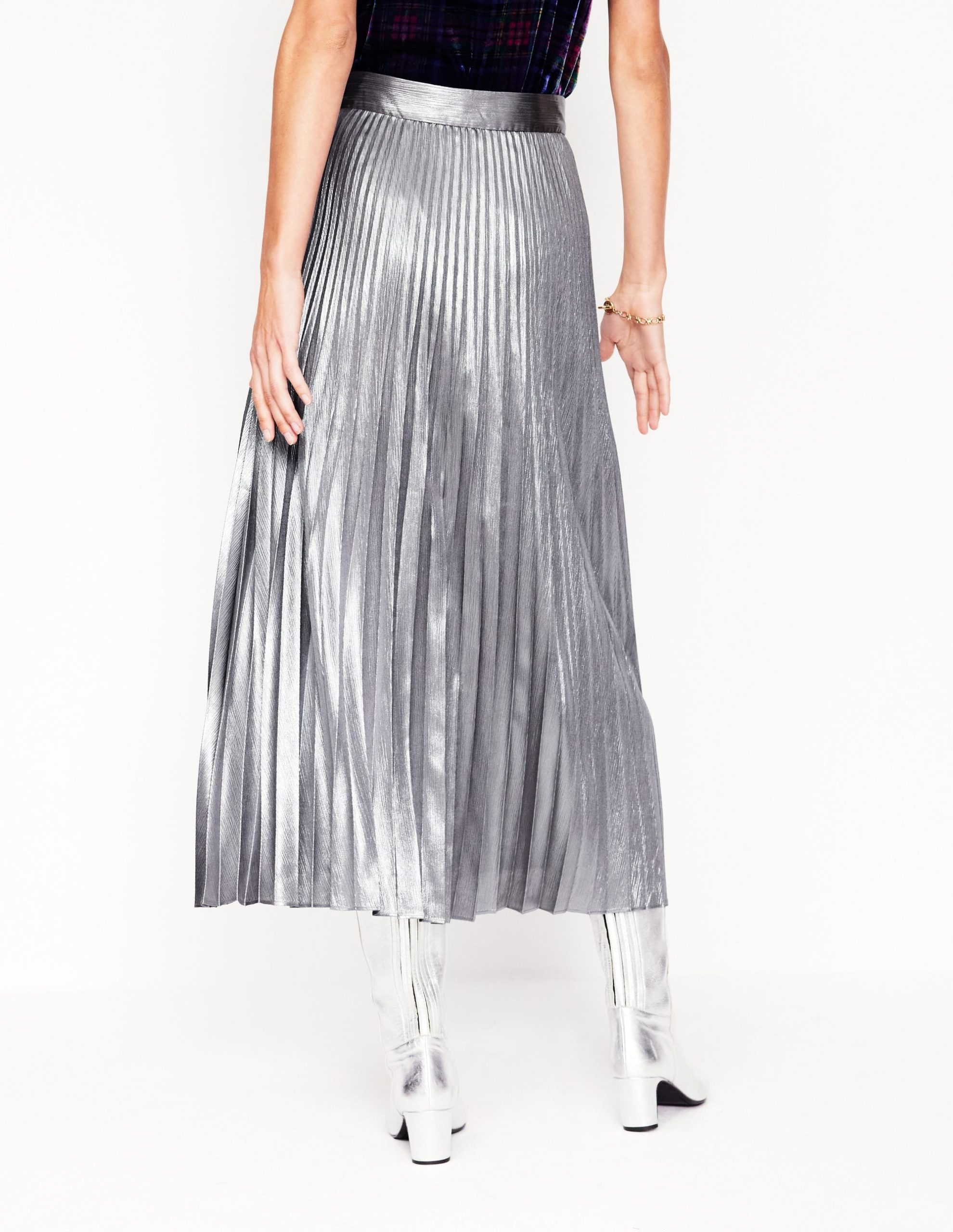 Camilla Metallic Midi Skirt-Silver - Image 3
