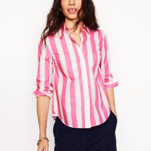 Sienna Cotton Shirt-Pink Rose Wide Stripe